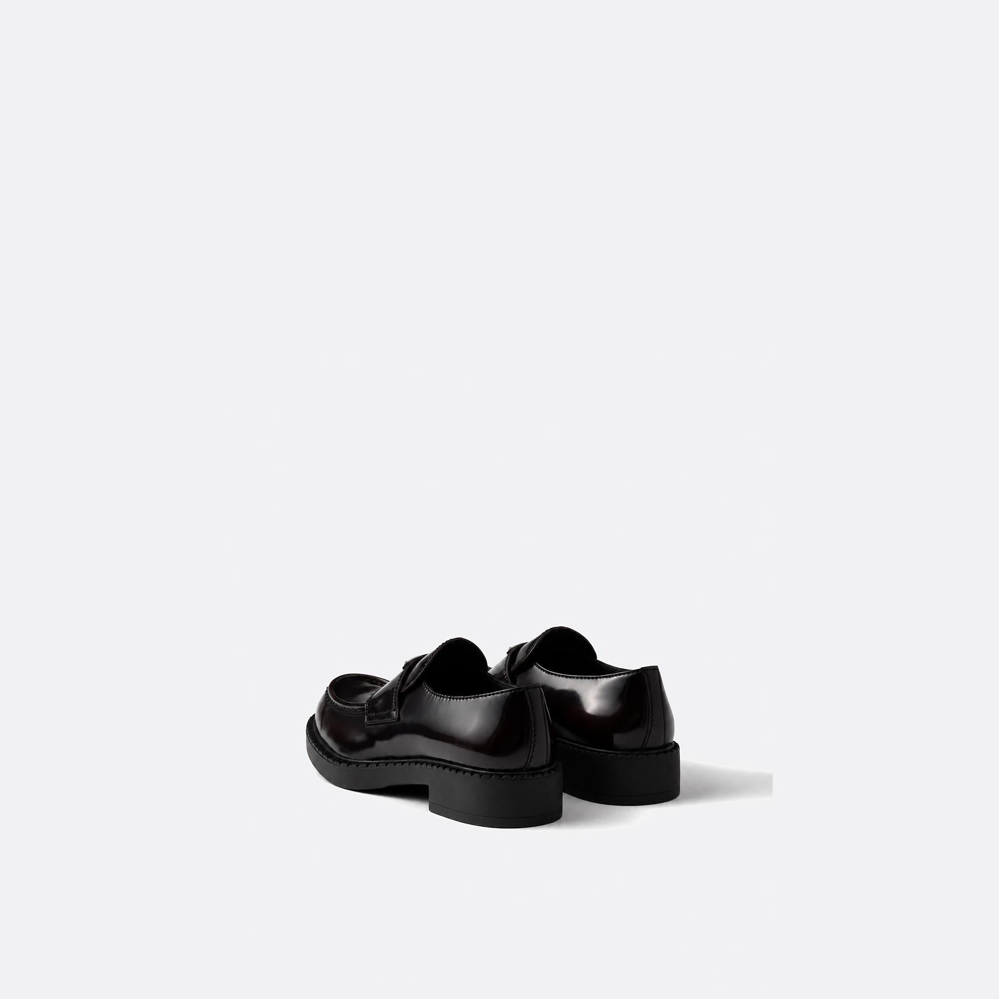 Chocolate Brushed Leather Loafers from Prada