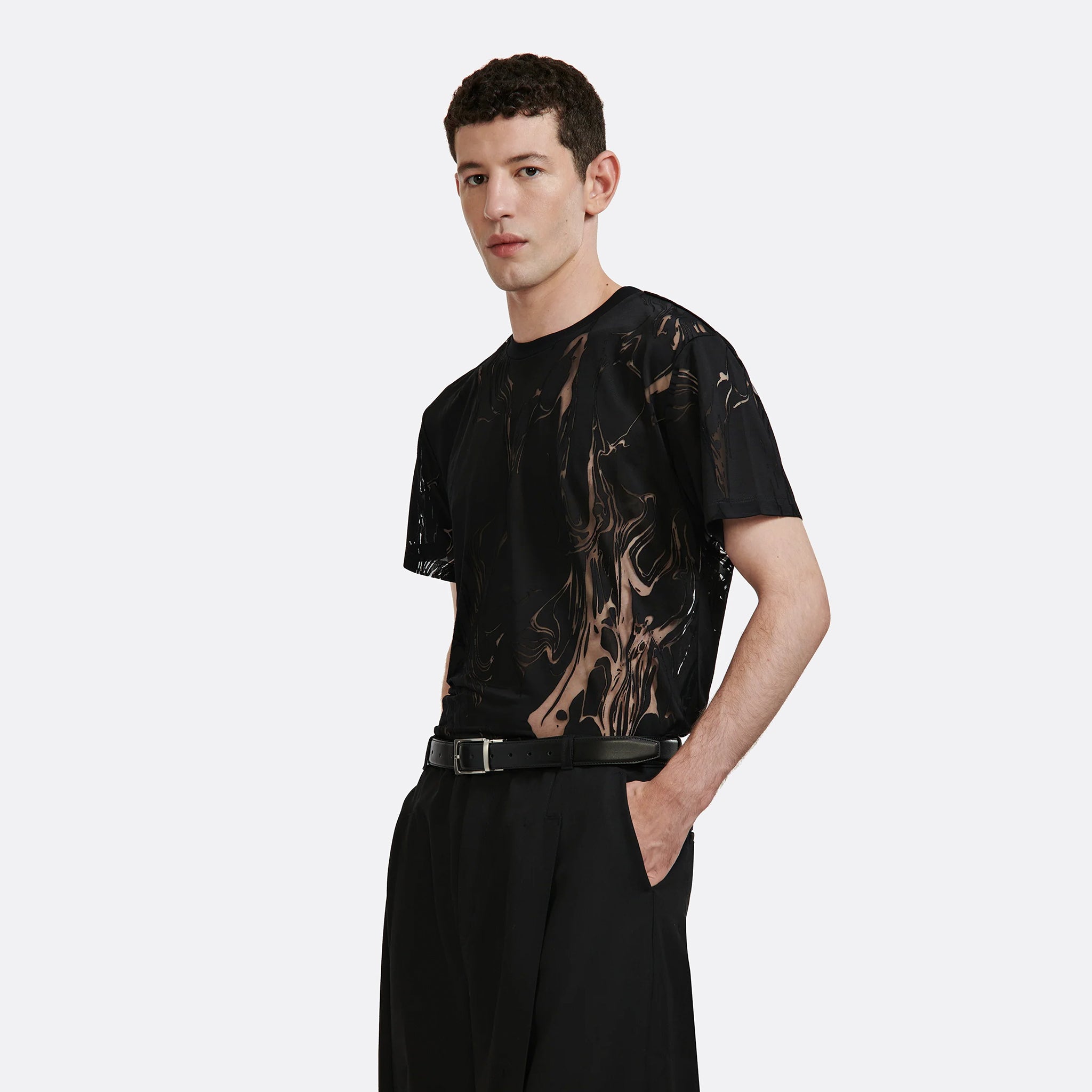 LGN Louis Gabriel Nouchi Marbled Devoured Jersey T-Shirt  in Black