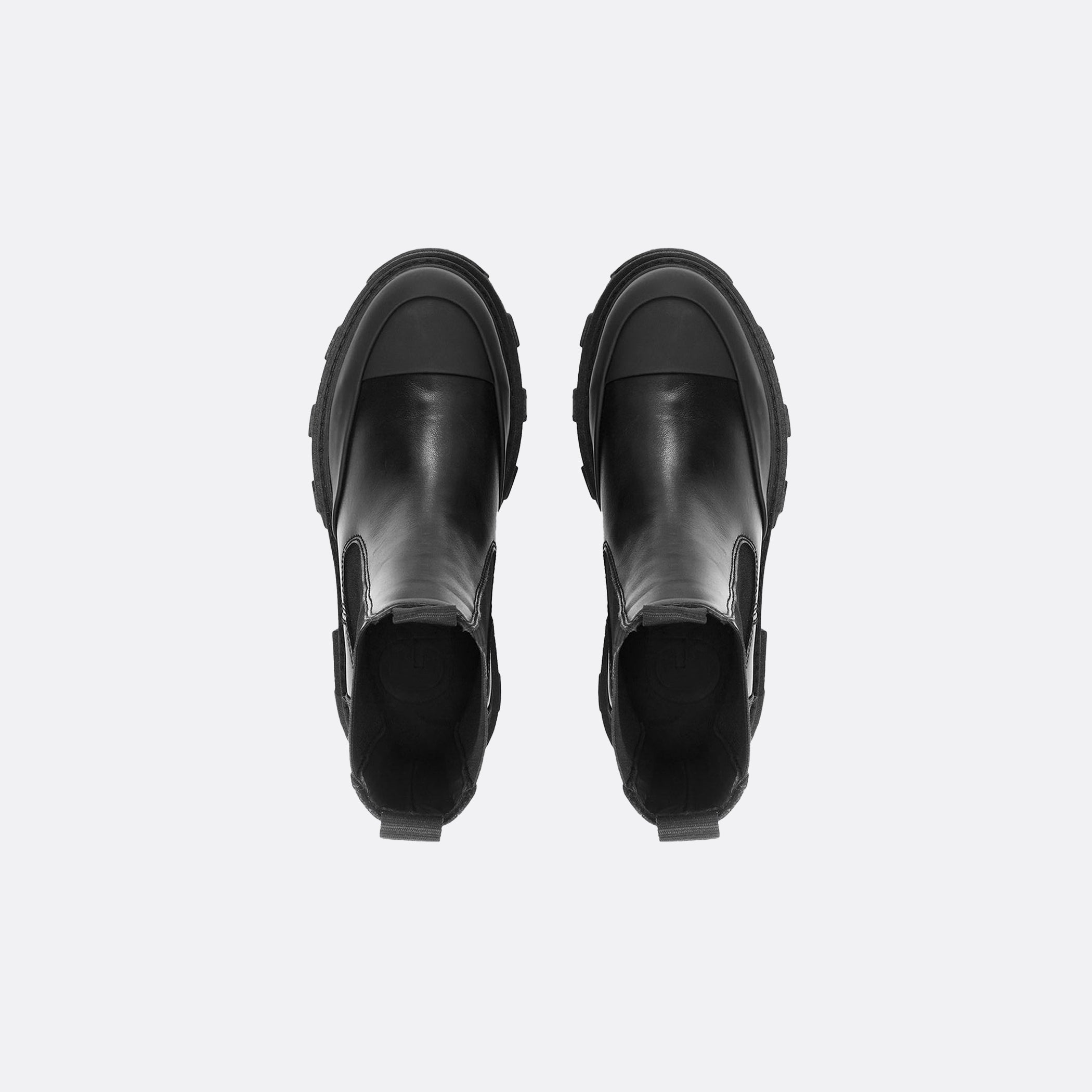 Ganni Cleated Mid Chelsea Boot in Black Leather