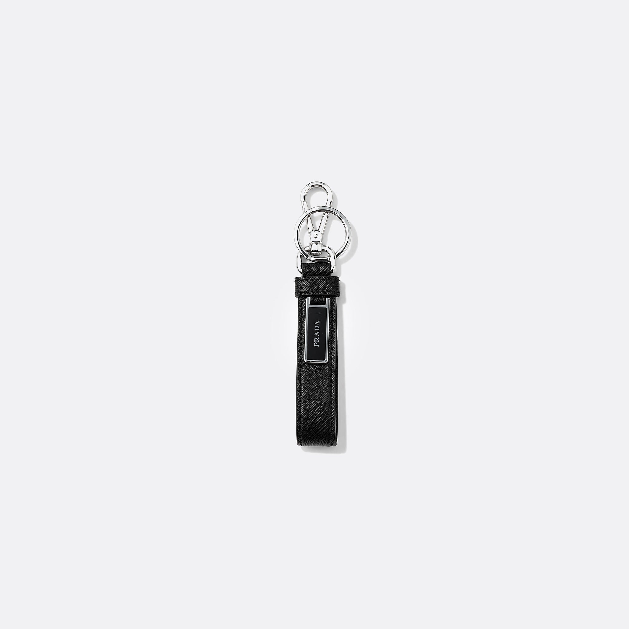 Prada Saffiano Leather Keychain in Black