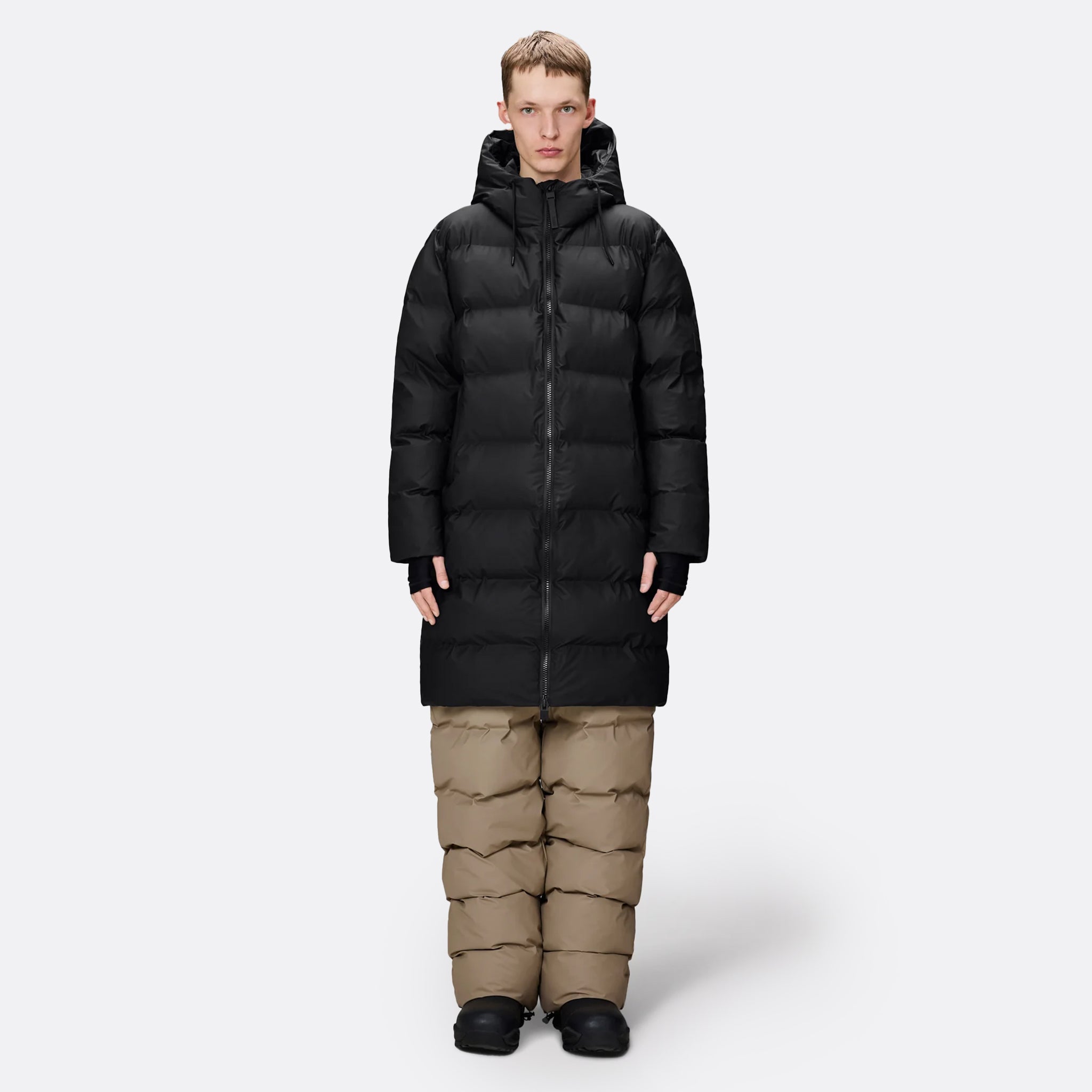 RAINS Alta Longer Puffer Jacket in Black