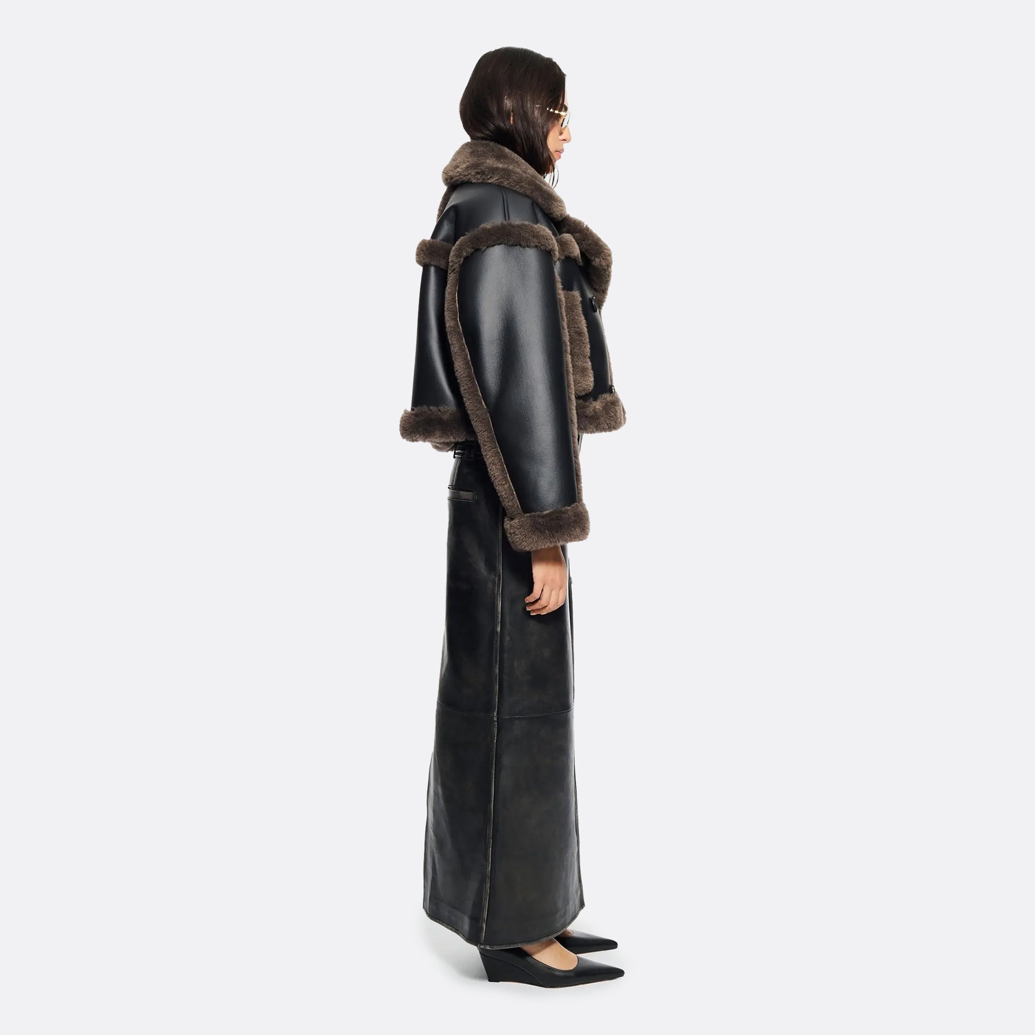 STAND STUDIO Kristy Jacket in Dark Brown and black