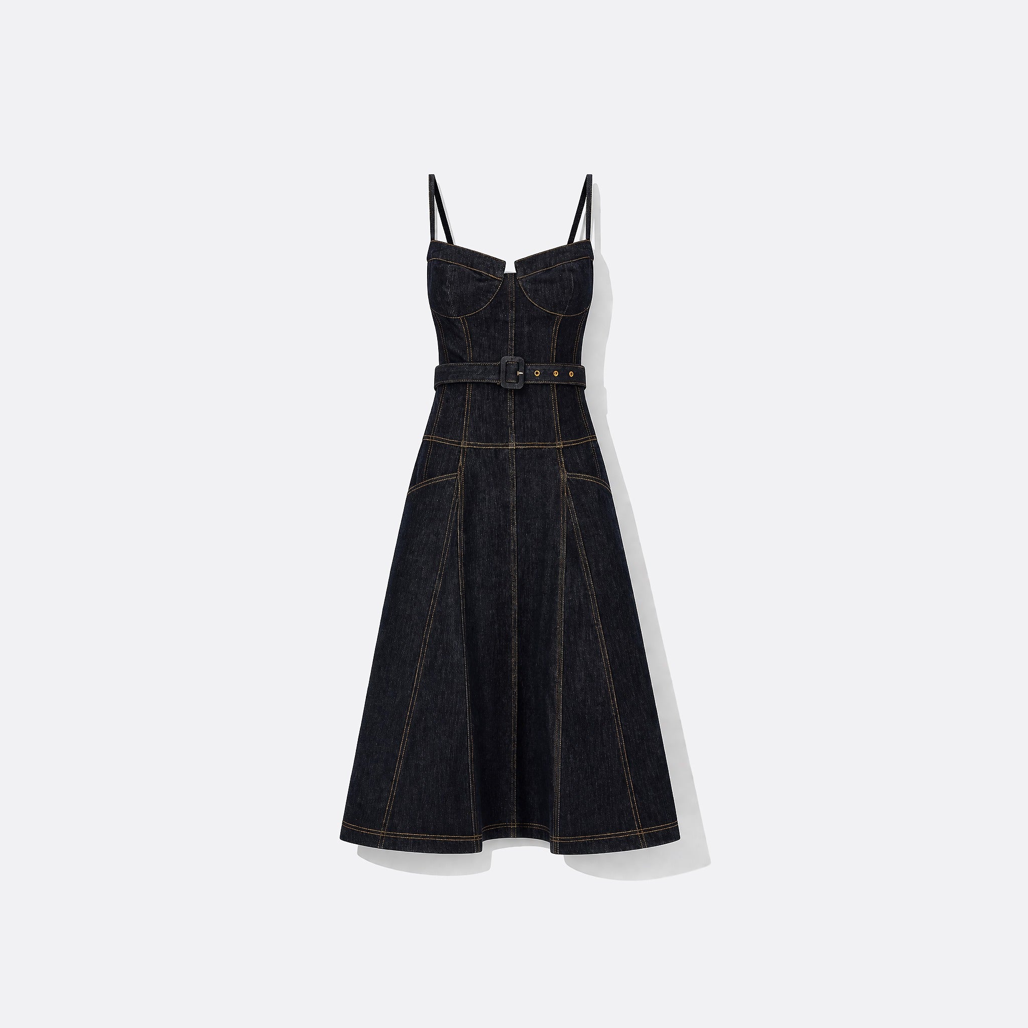 Indigo Denim Flared Midi Dress from Self-Portrait