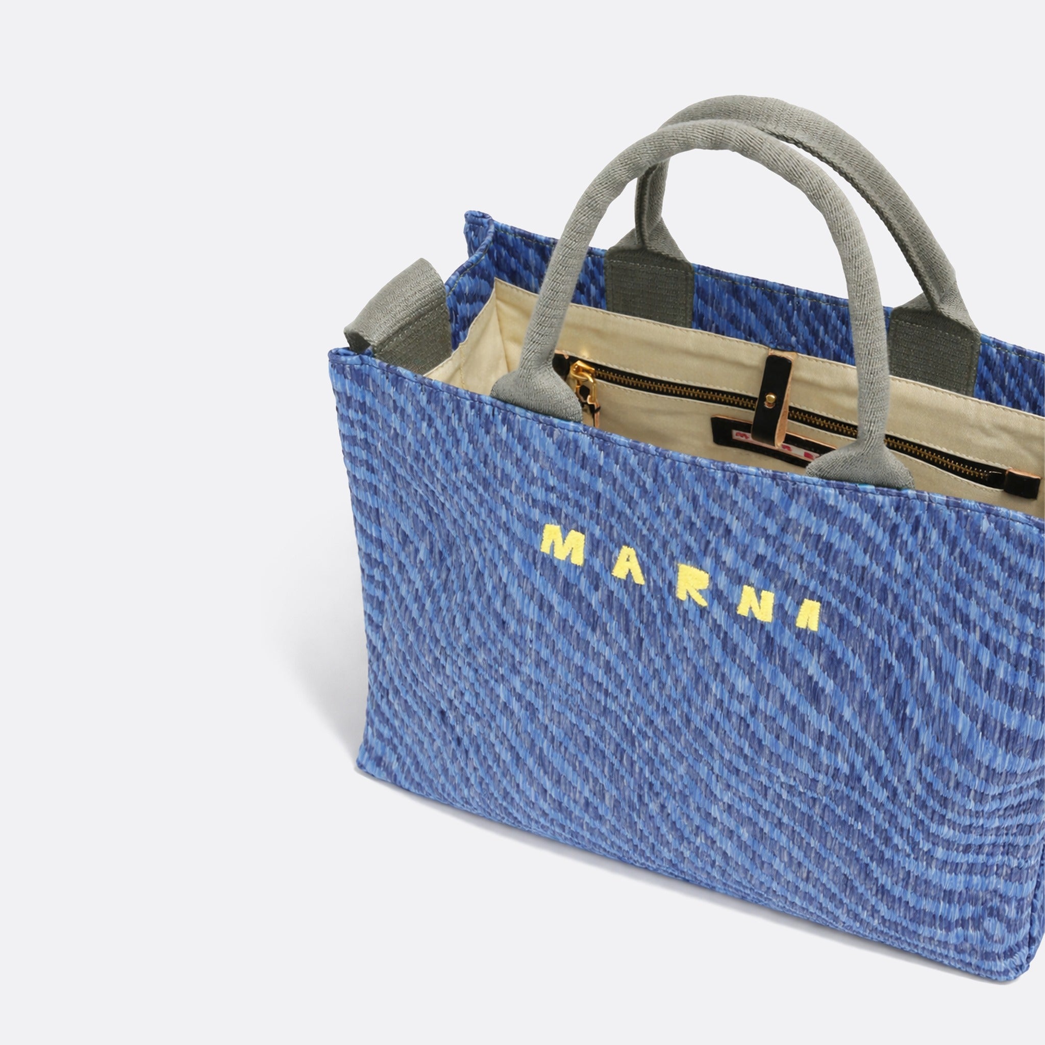 Wavy Raffia-Effect Small Tote Bag from Marni