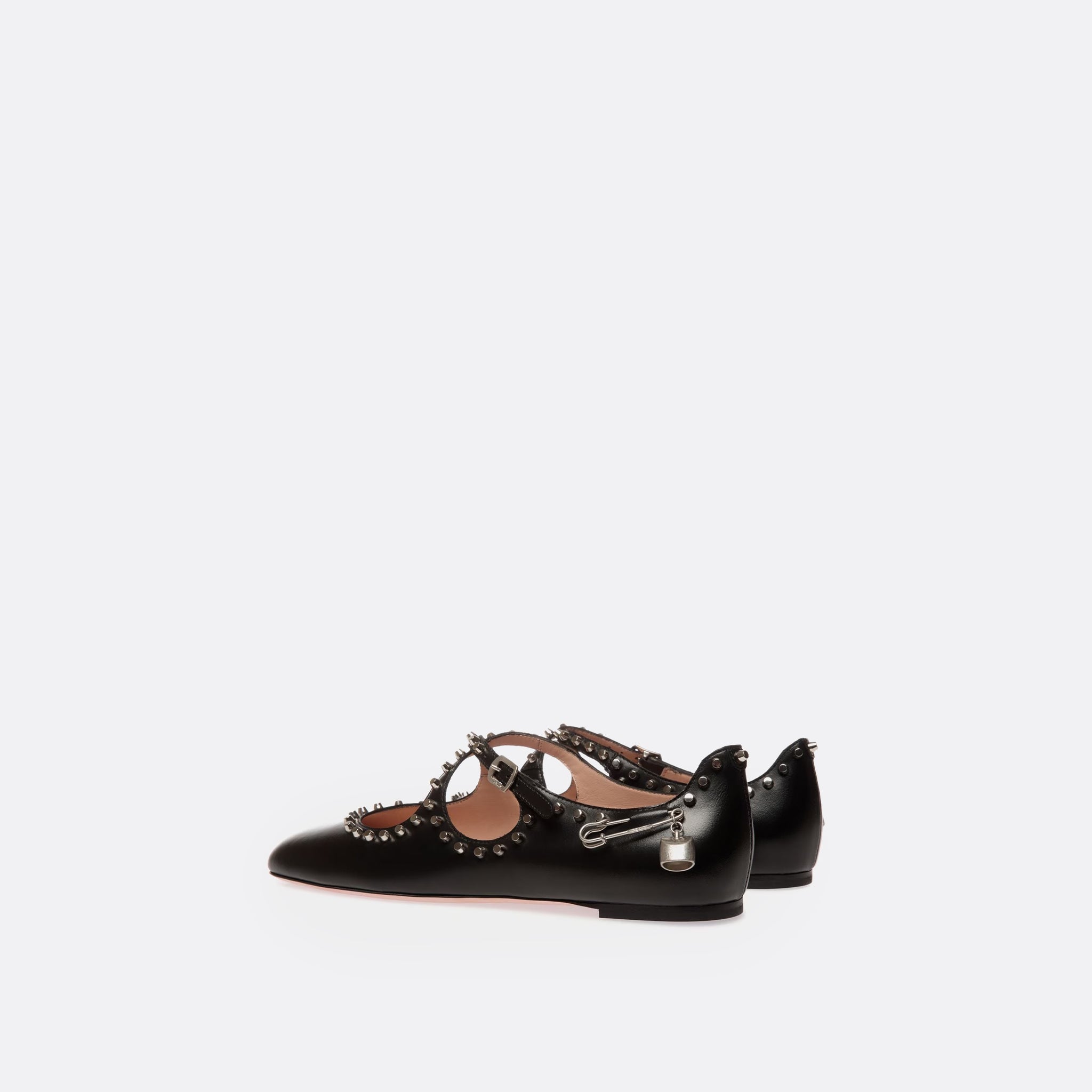 BALLY Ballyrina Flat in Black Leather with Studs