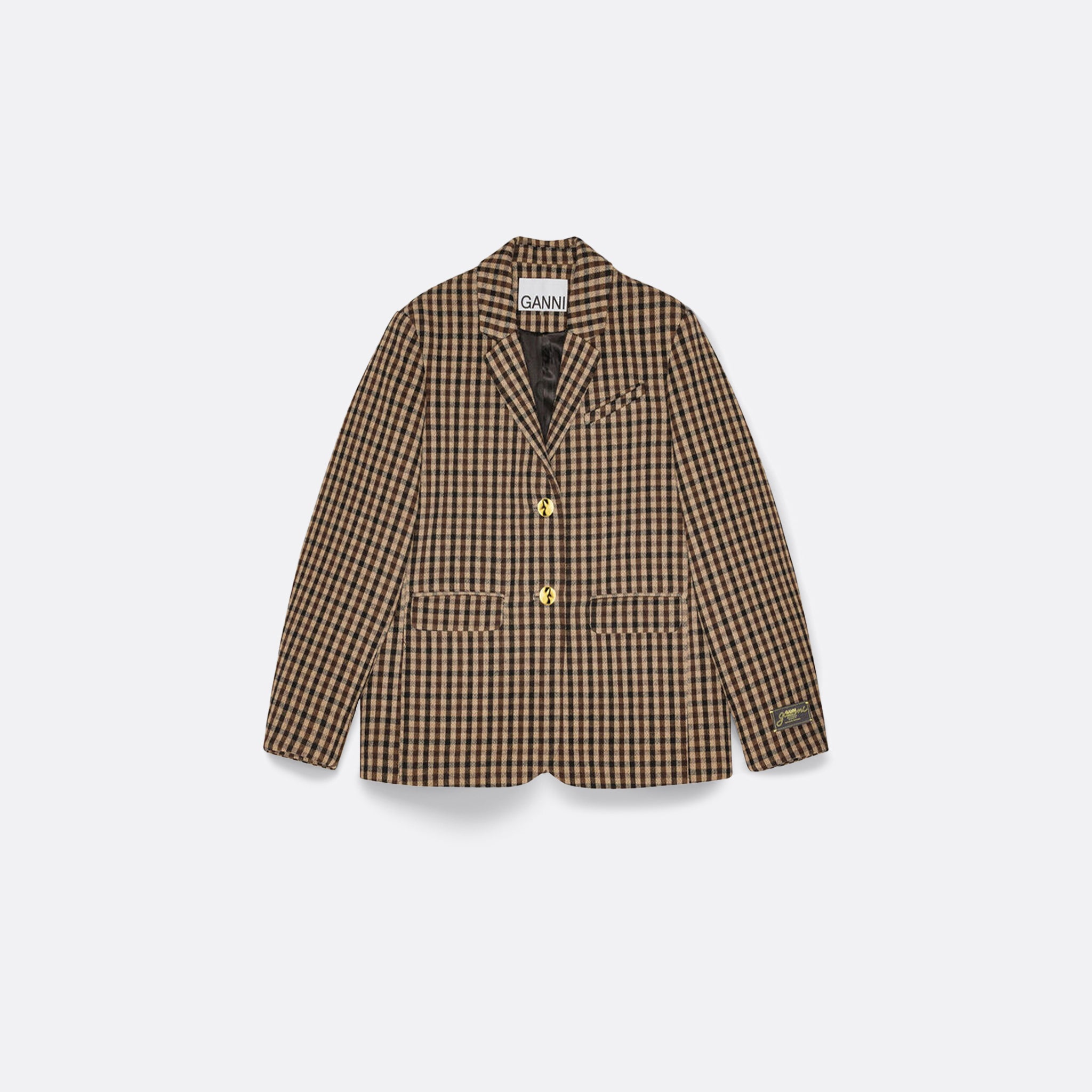GANNI Check Wool-Mix Oversized Blazer