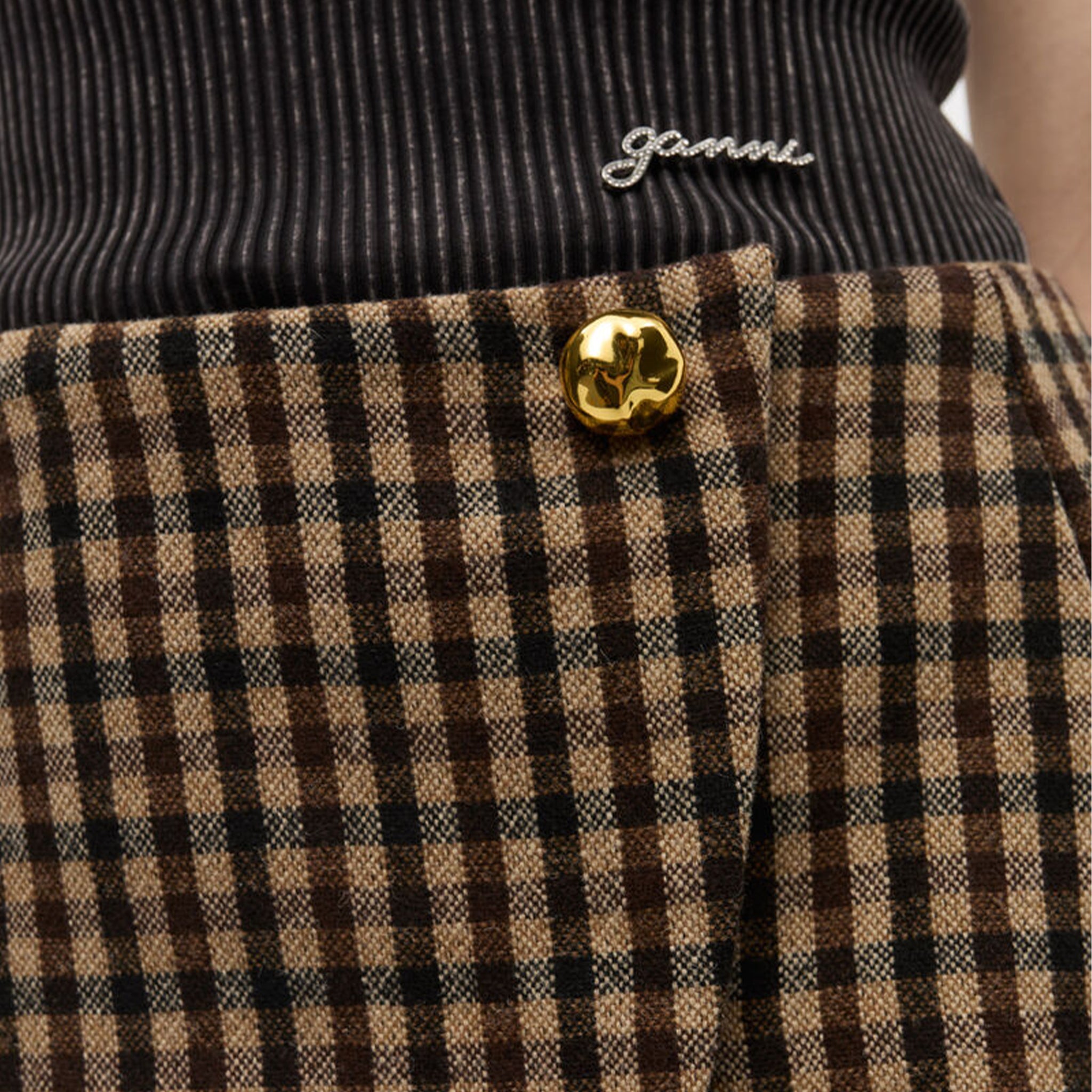 GANNI Check Wool Mix Wrap Mini Skirt