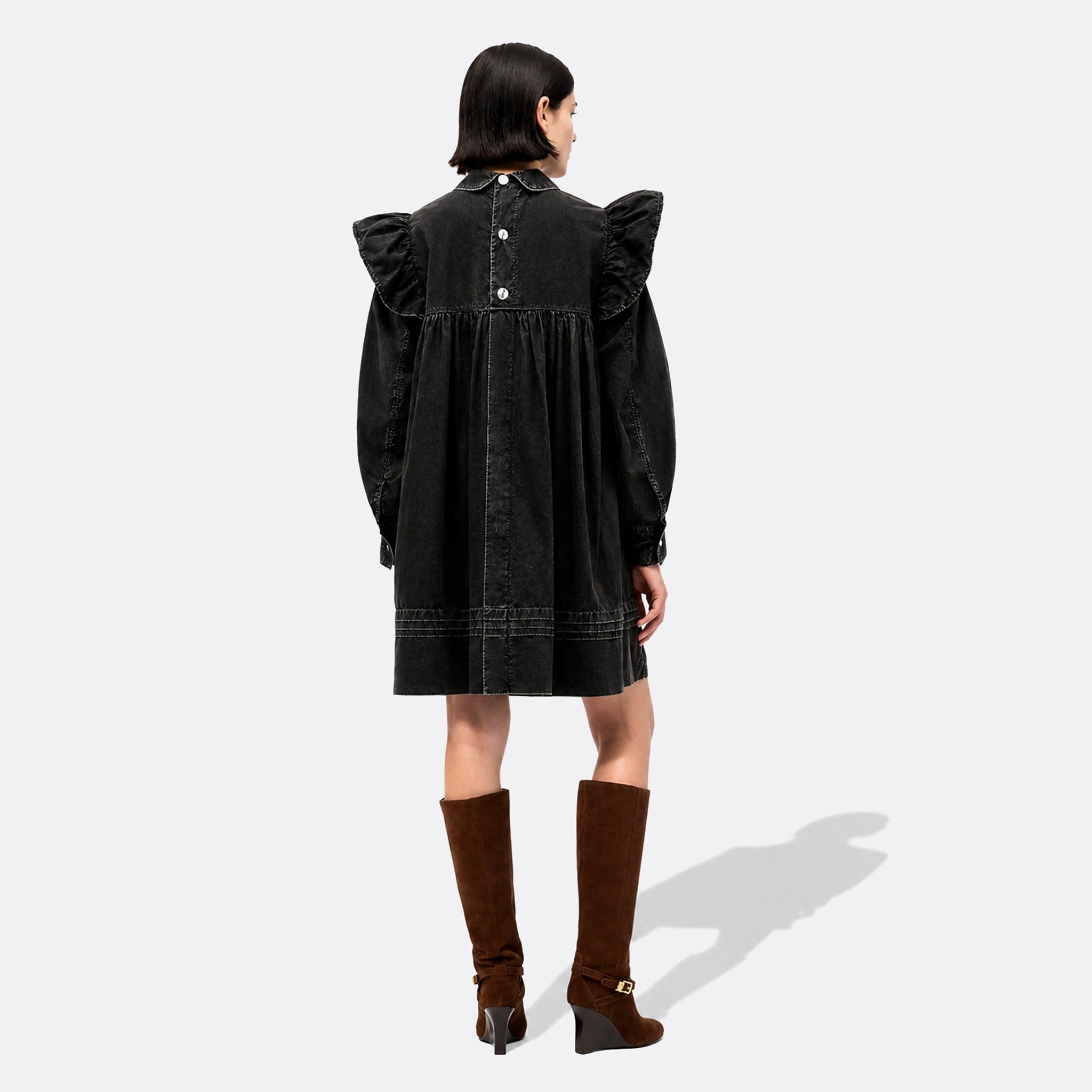Ganni Washed Mini Shirt Dress in Black