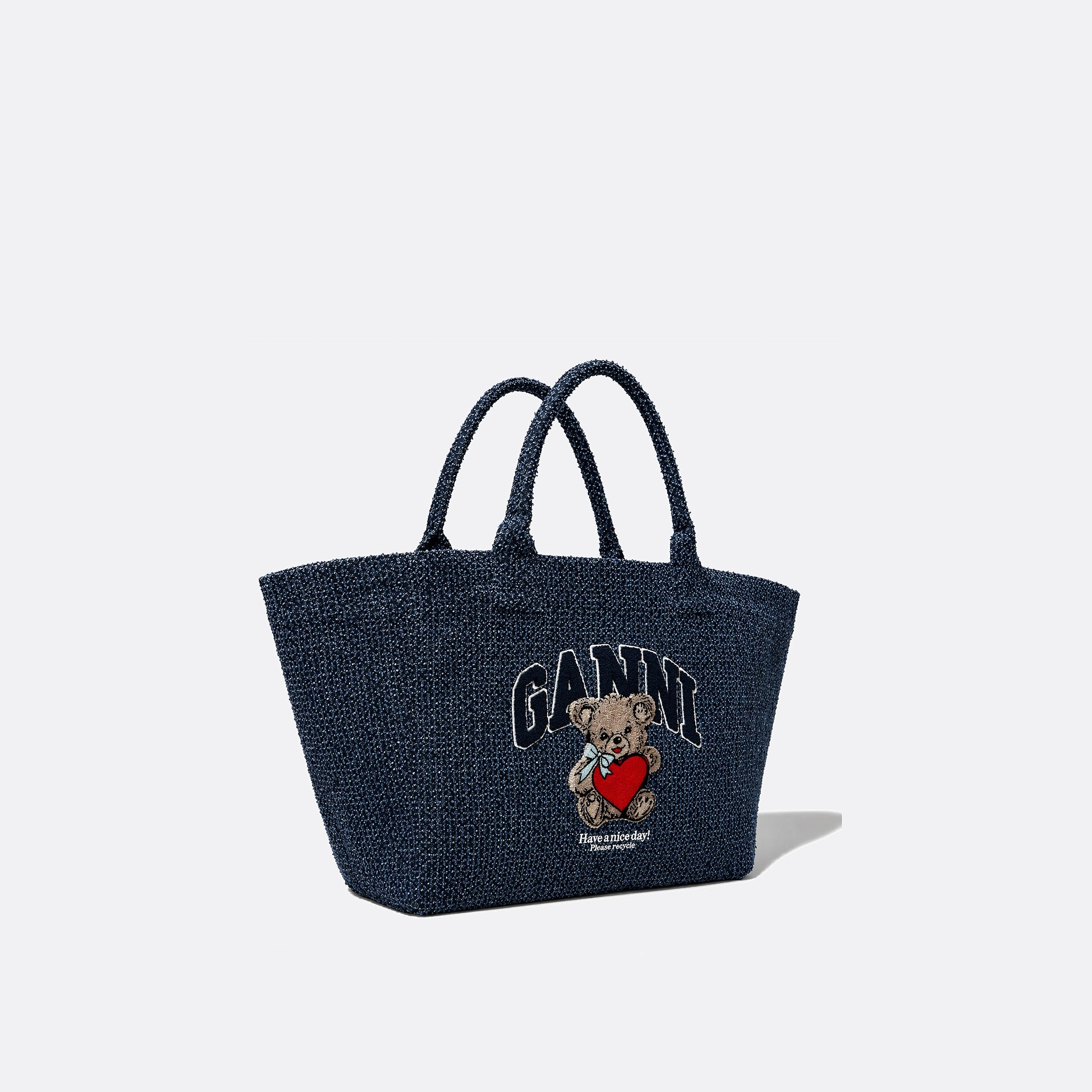 XXL Bear Tweed Denim Shopper Tote from GANNI