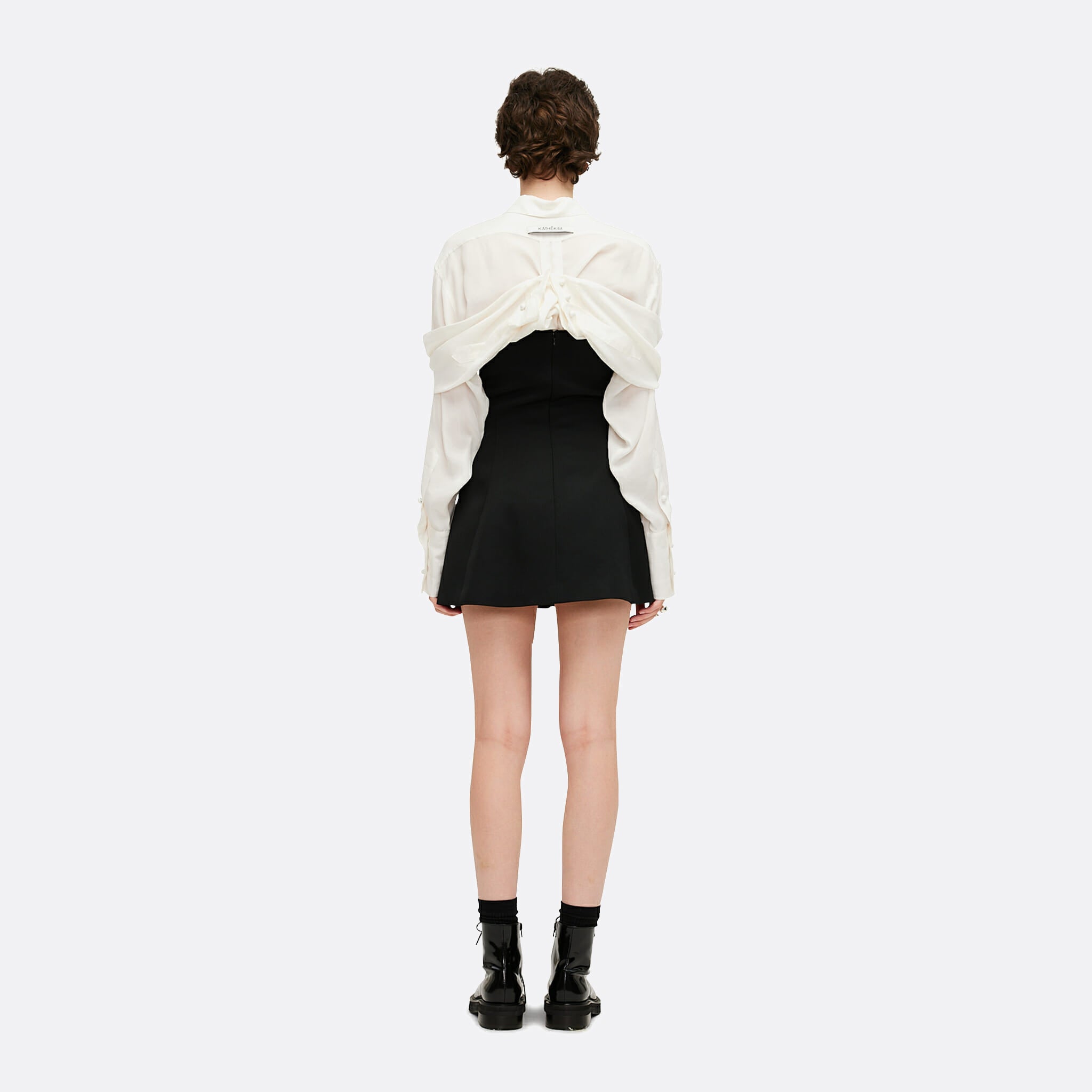 Pearl Buttons Wool Blend Bustier Mini Dress in Black