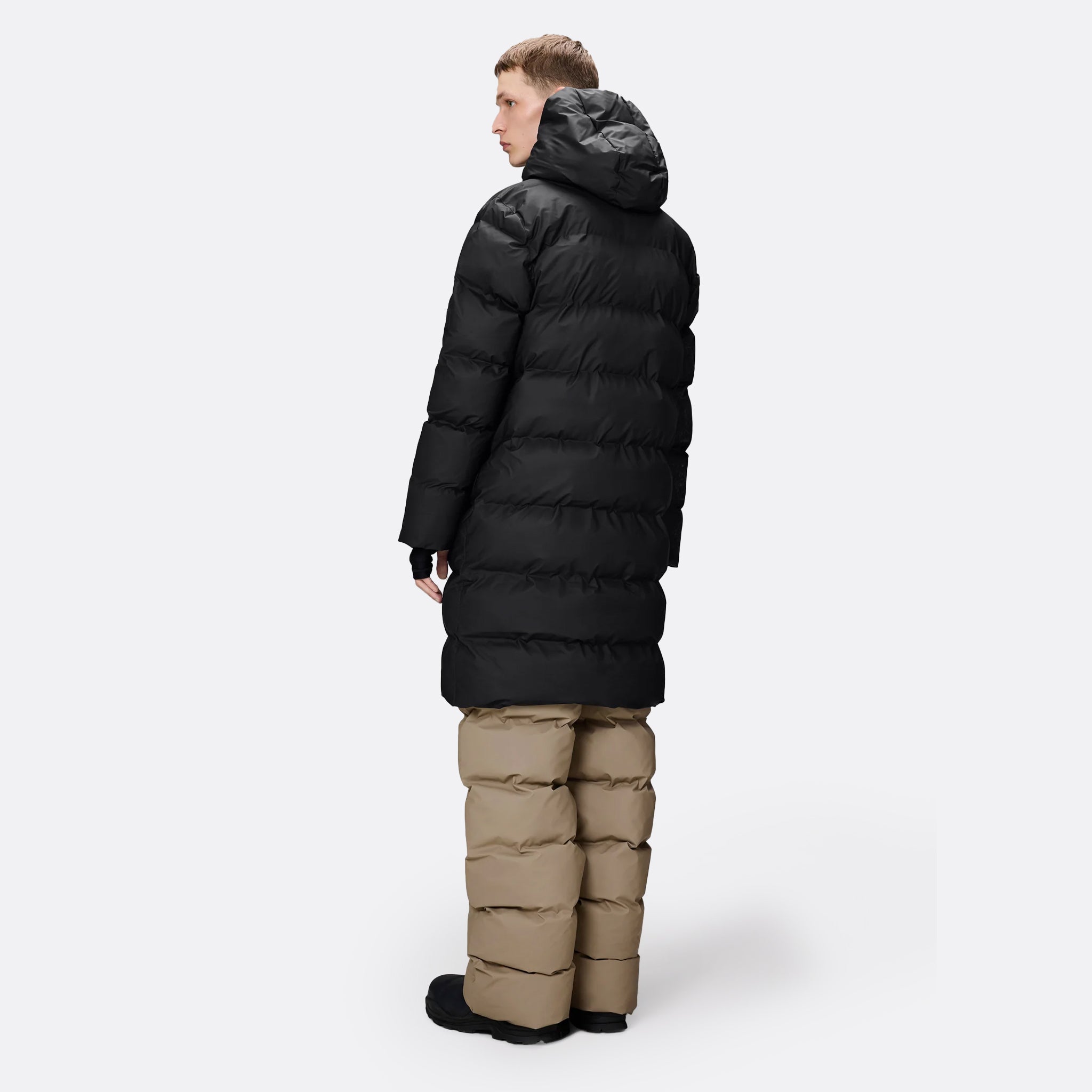 RAINS Alta Longer Puffer Jacket in Black