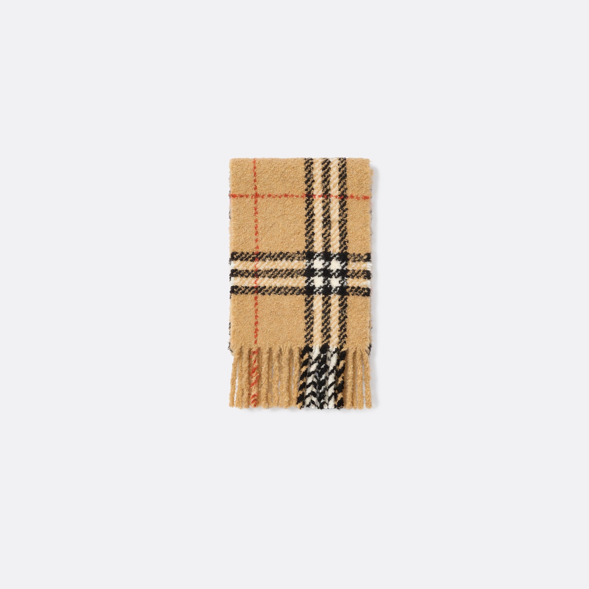 The Check Alpaca Wool Blend Bouclé Scarf from Burberry in Sand Beige