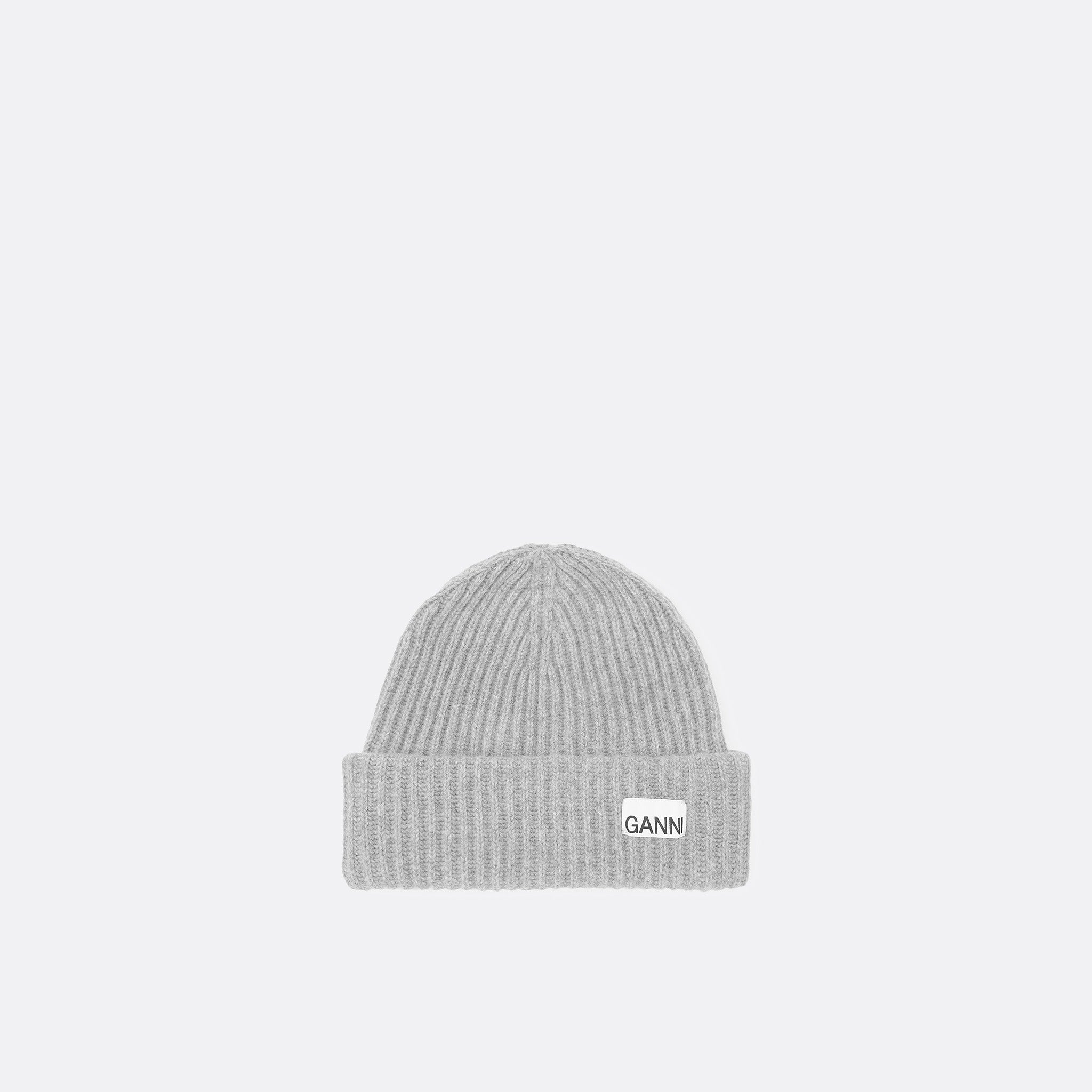 Oversized Wool Rib Knit Beanie in grey from Ganni