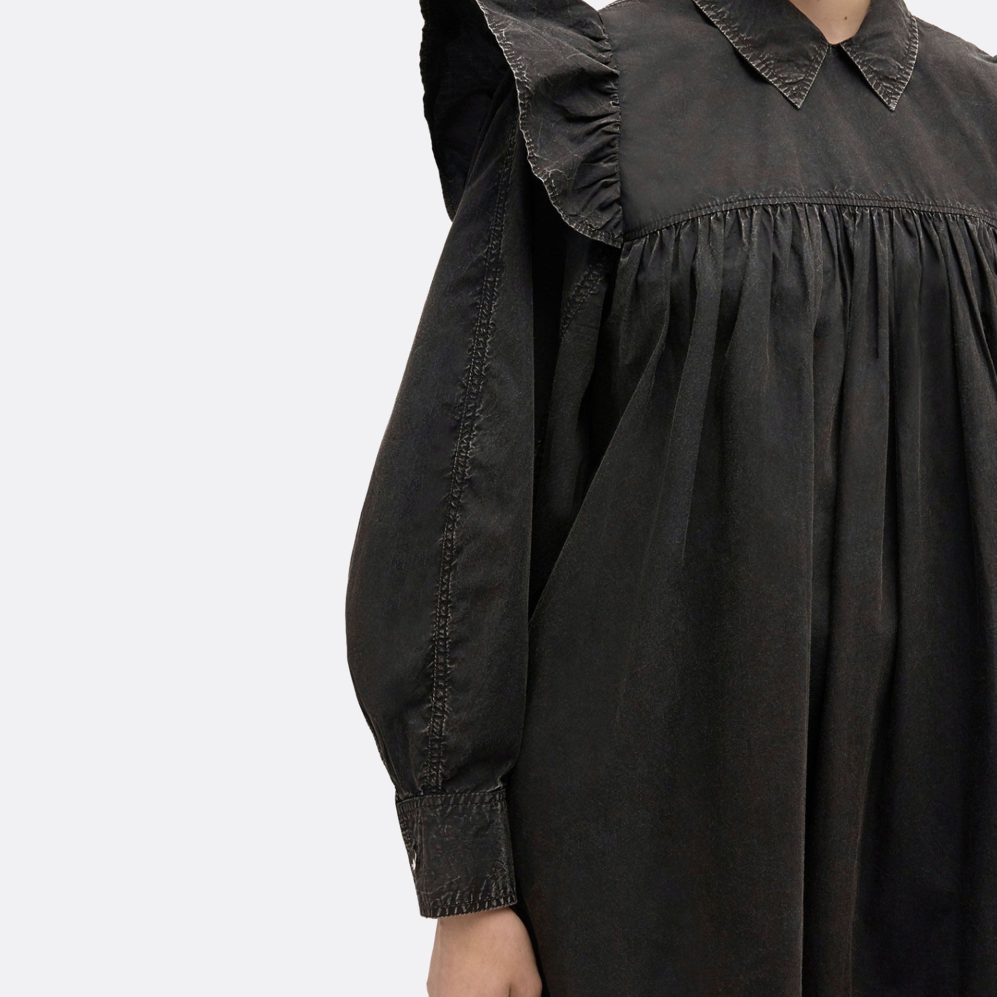 Ganni Washed Mini Shirt Dress in Black