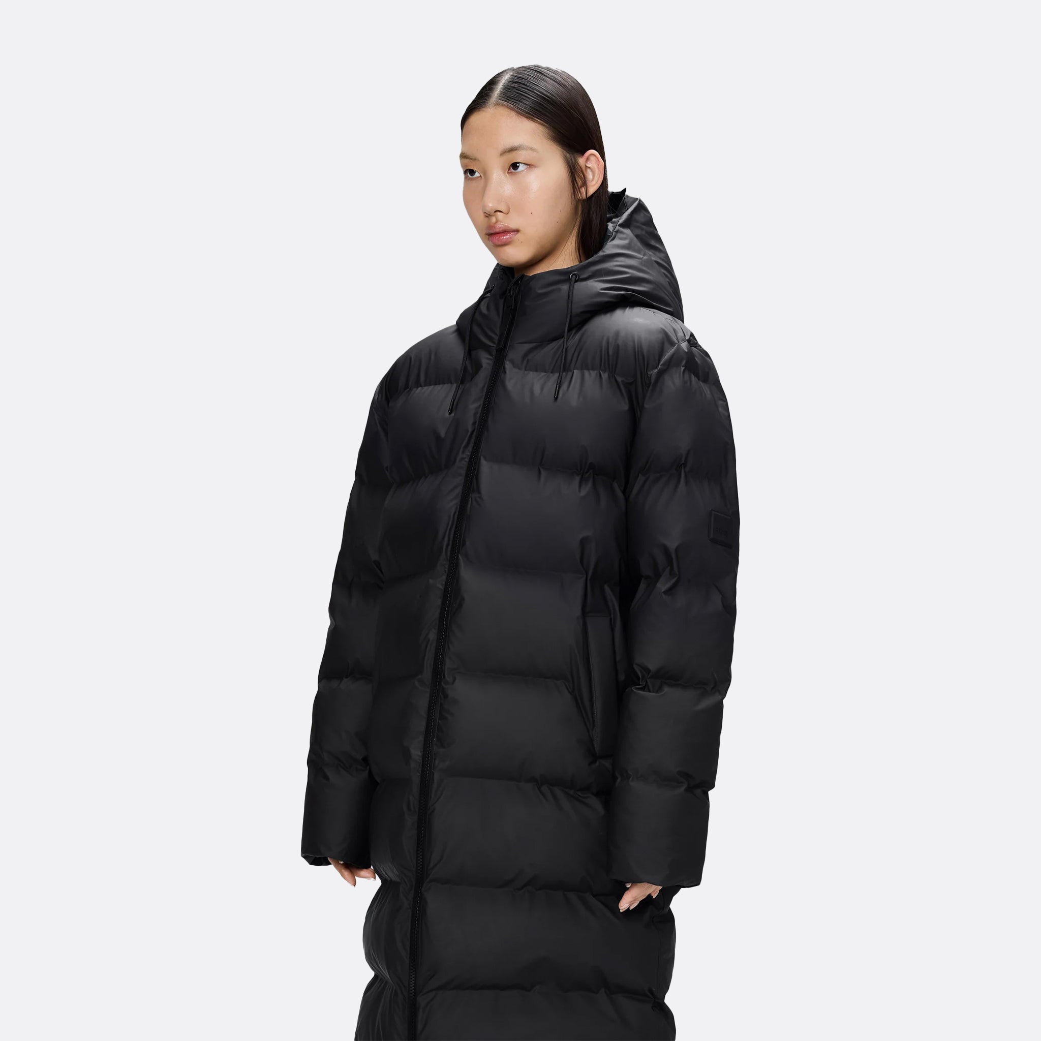 RAINS Alta Longer Puffer Jacket in Black