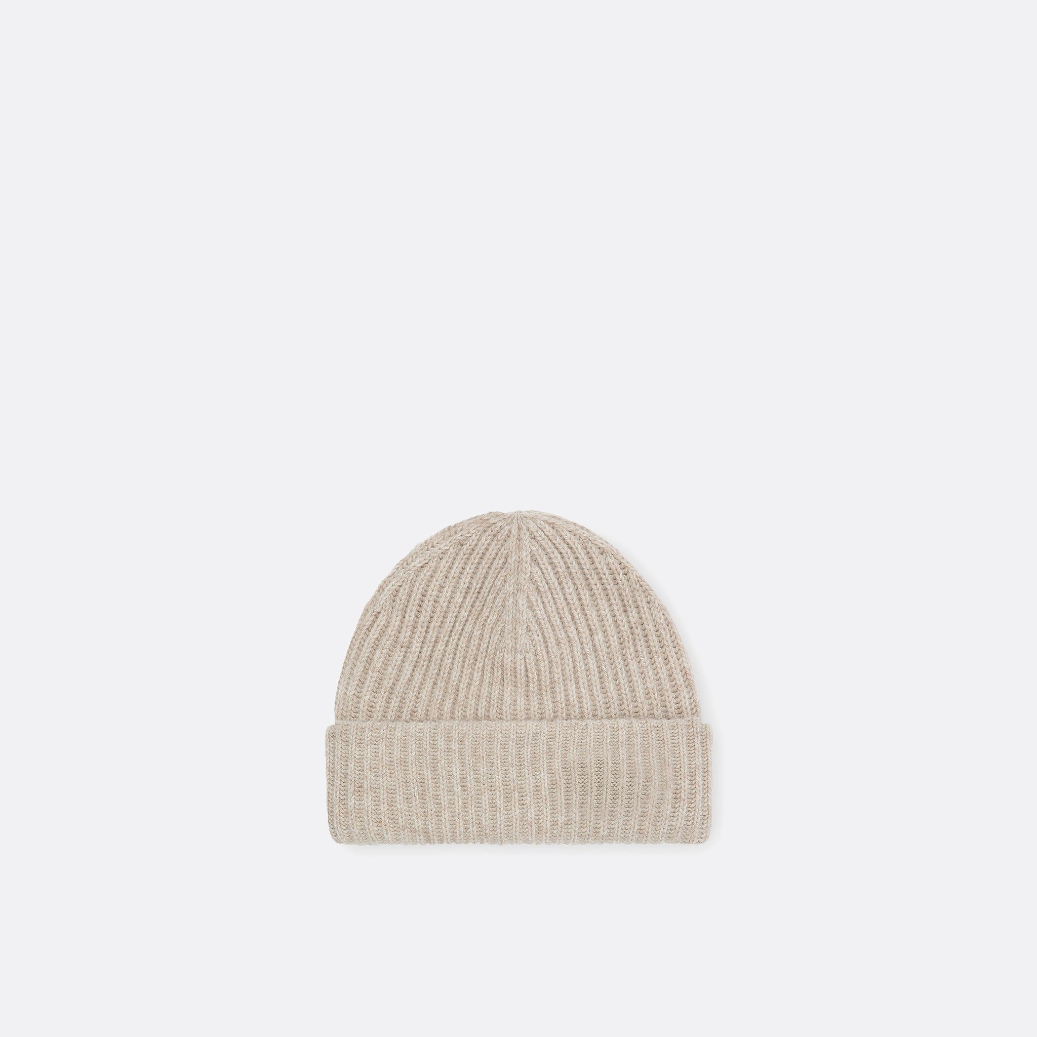 Oversized Wool Rib Knit Beanie by Ganni in beige