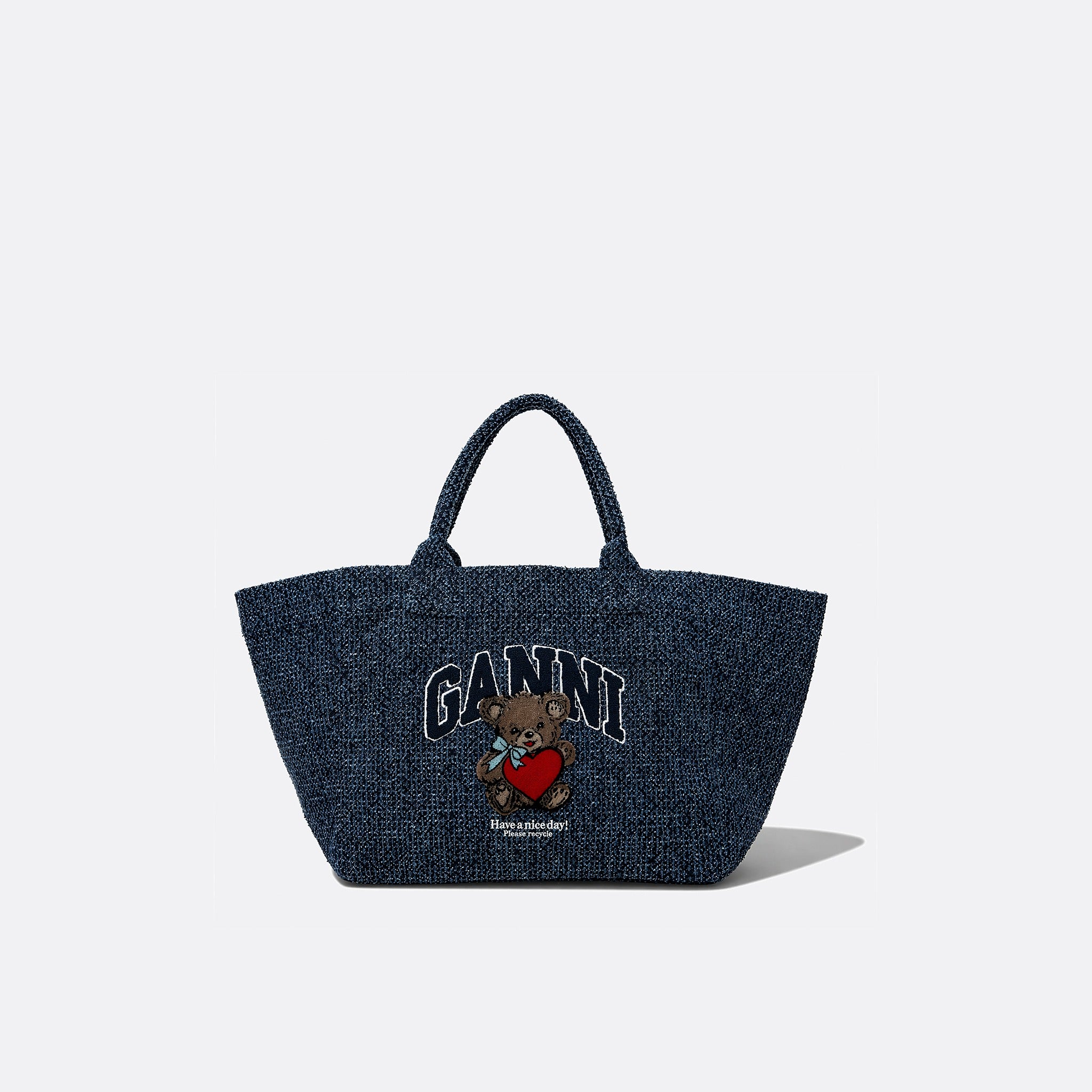 XXL Bear Tweed Denim Shopper Tote from GANNI