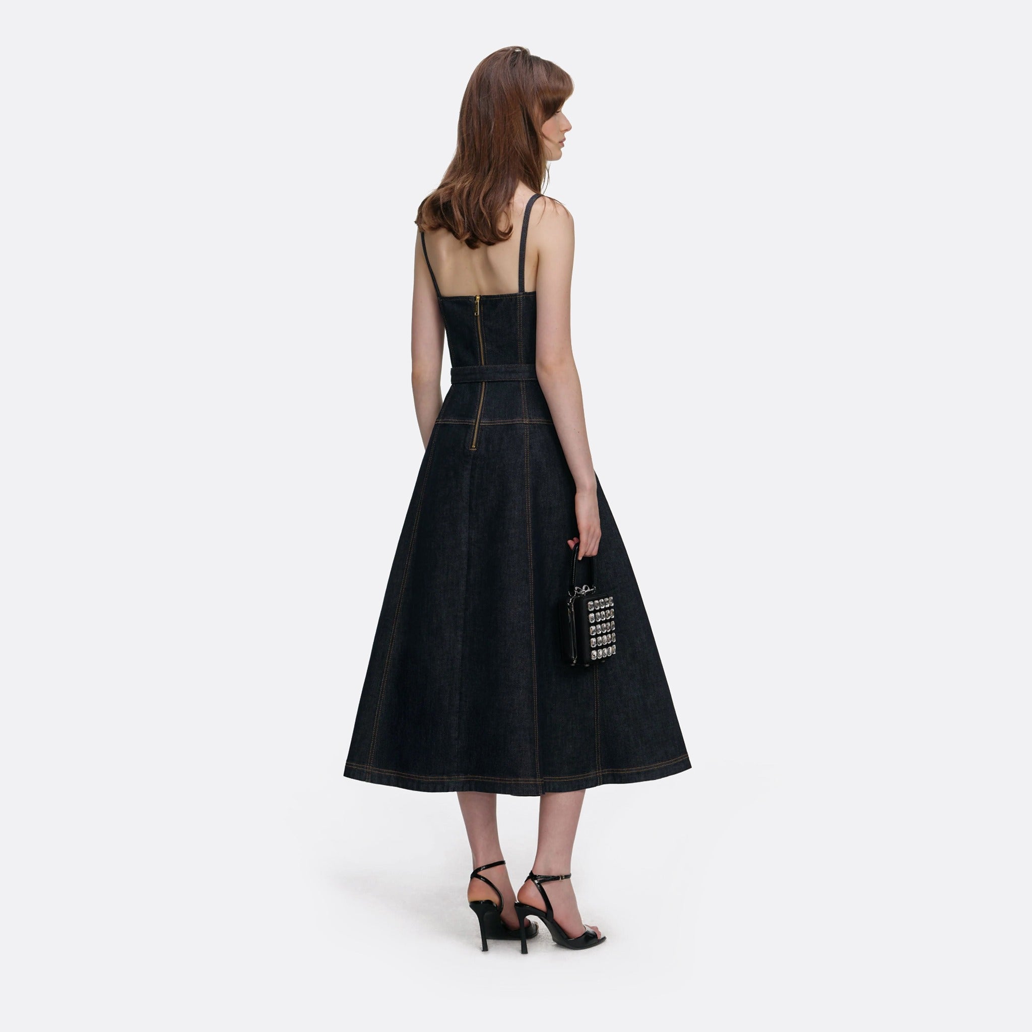 Indigo Denim Flared Midi Dress from Self-Portrait