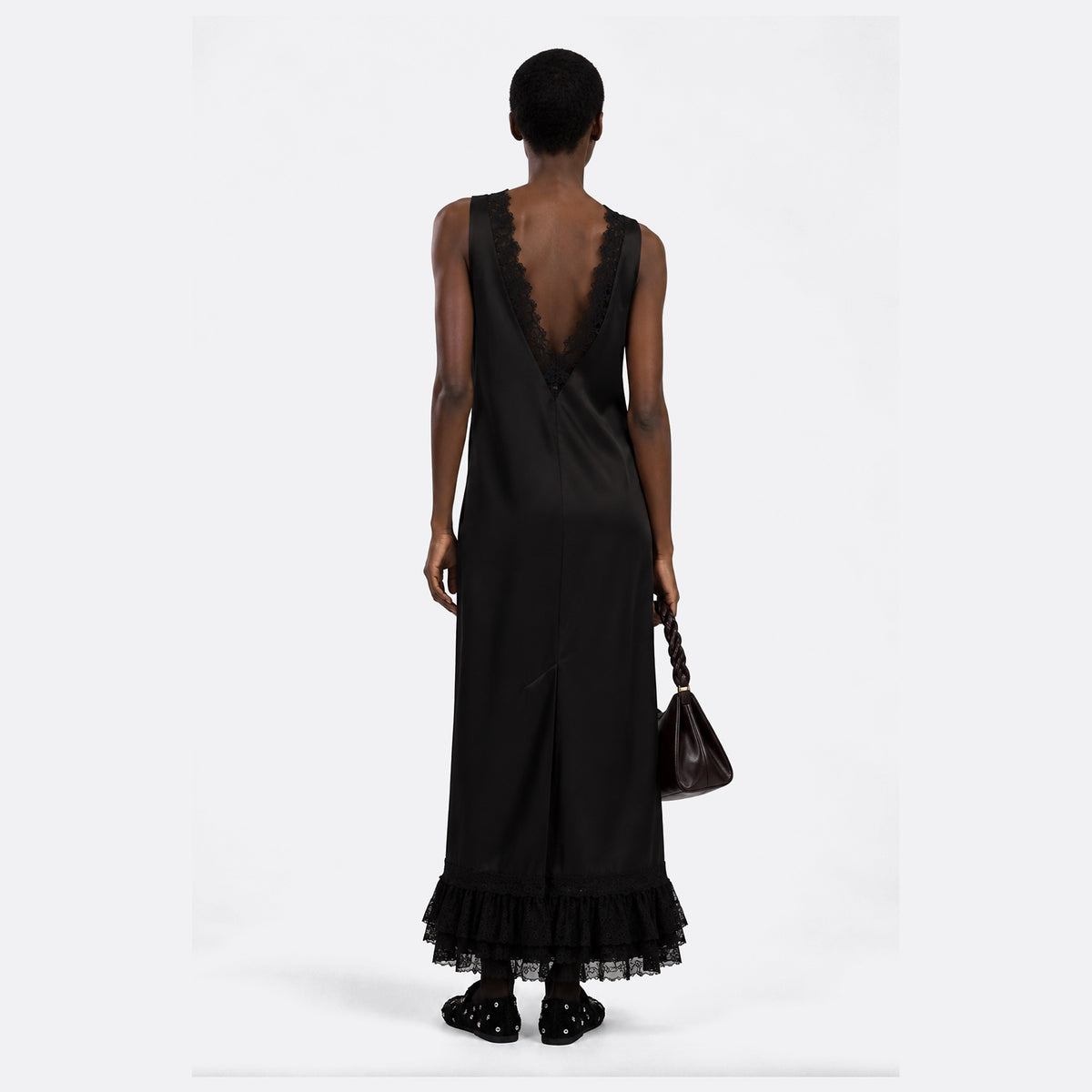 Lace-Trimmed Satin Long Dress from GANNI
