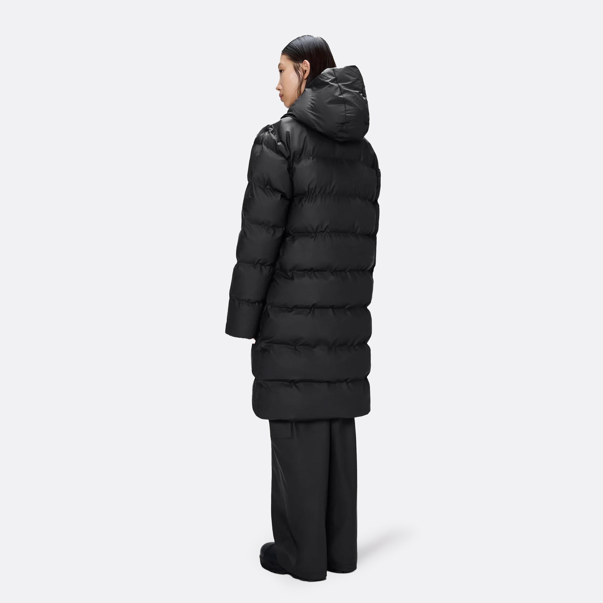 RAINS Alta Longer Puffer Jacket in Black