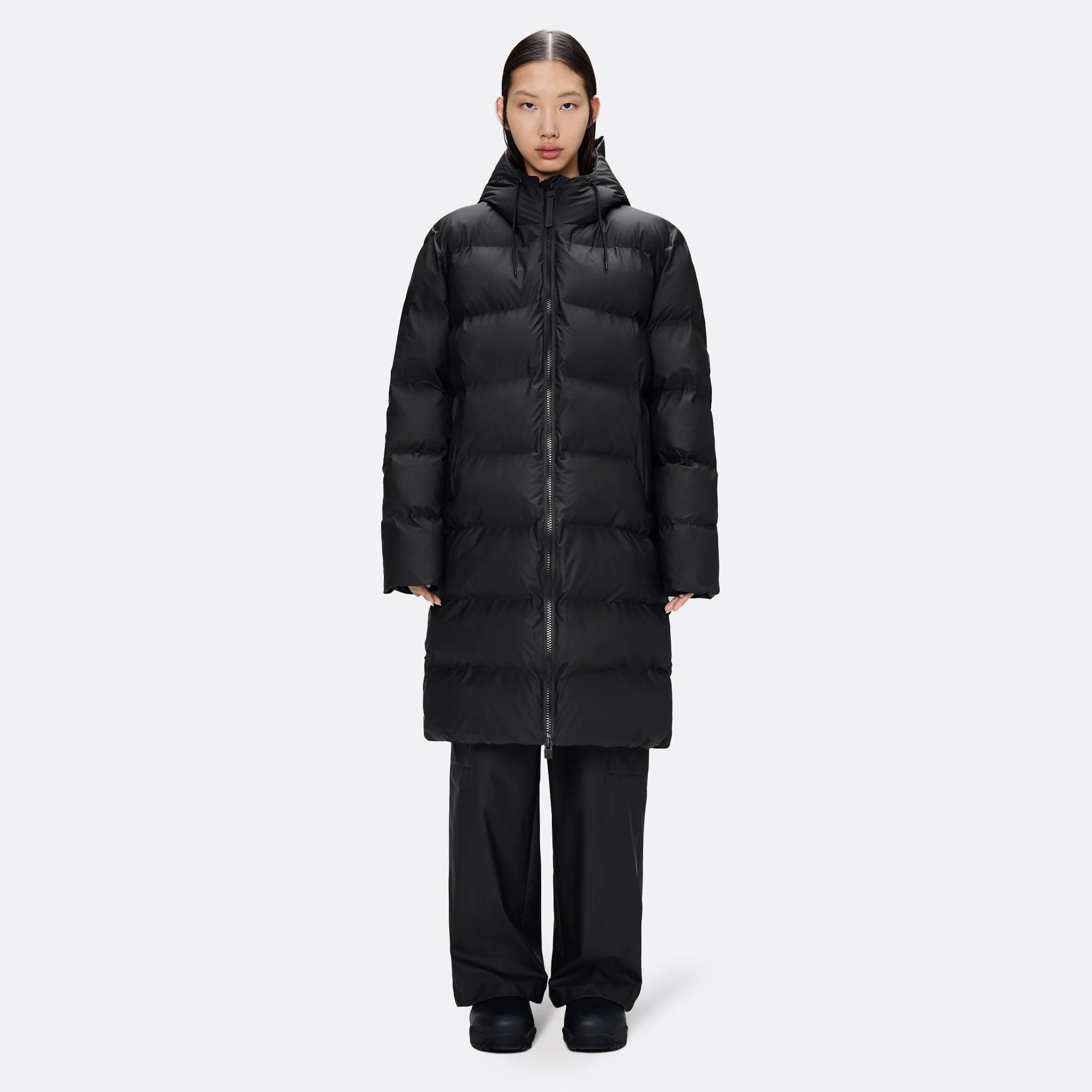 RAINS Alta Longer Puffer Jacket in Black