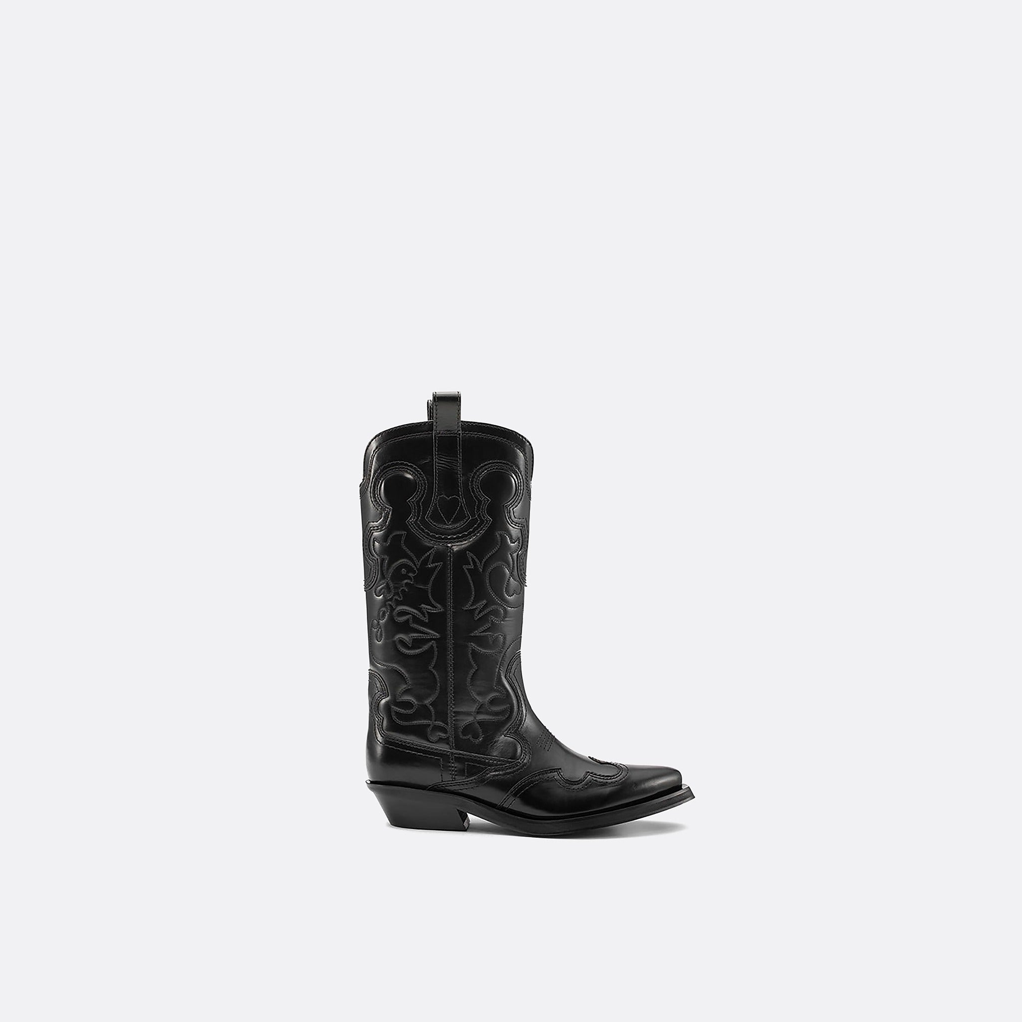 The Mid Shaft Embroidered Western Boots from Ganni in Black
