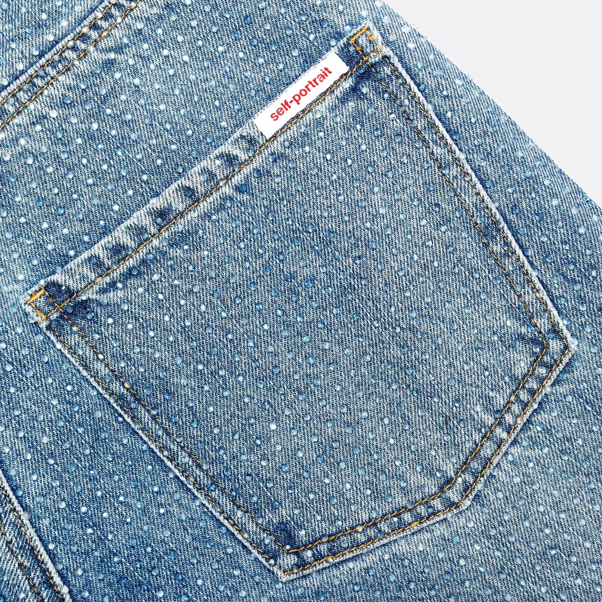 Rhinestone Denim Straight-Leg Jeans from Self-Portrait