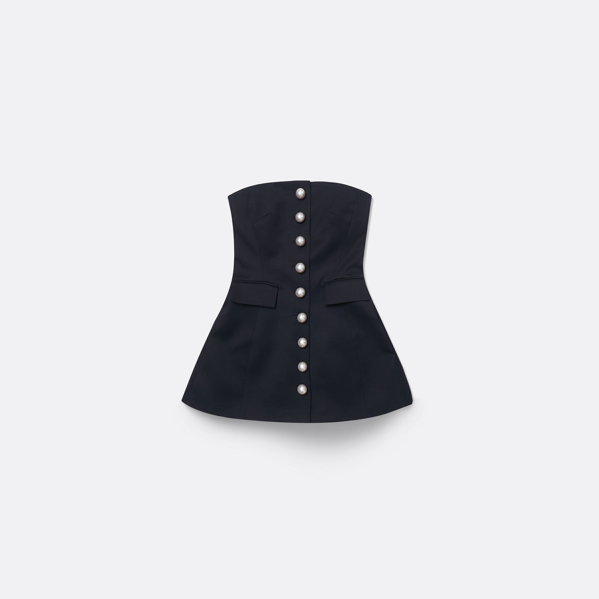Pearl Buttons Wool Blend Bustier Mini Dress in Black