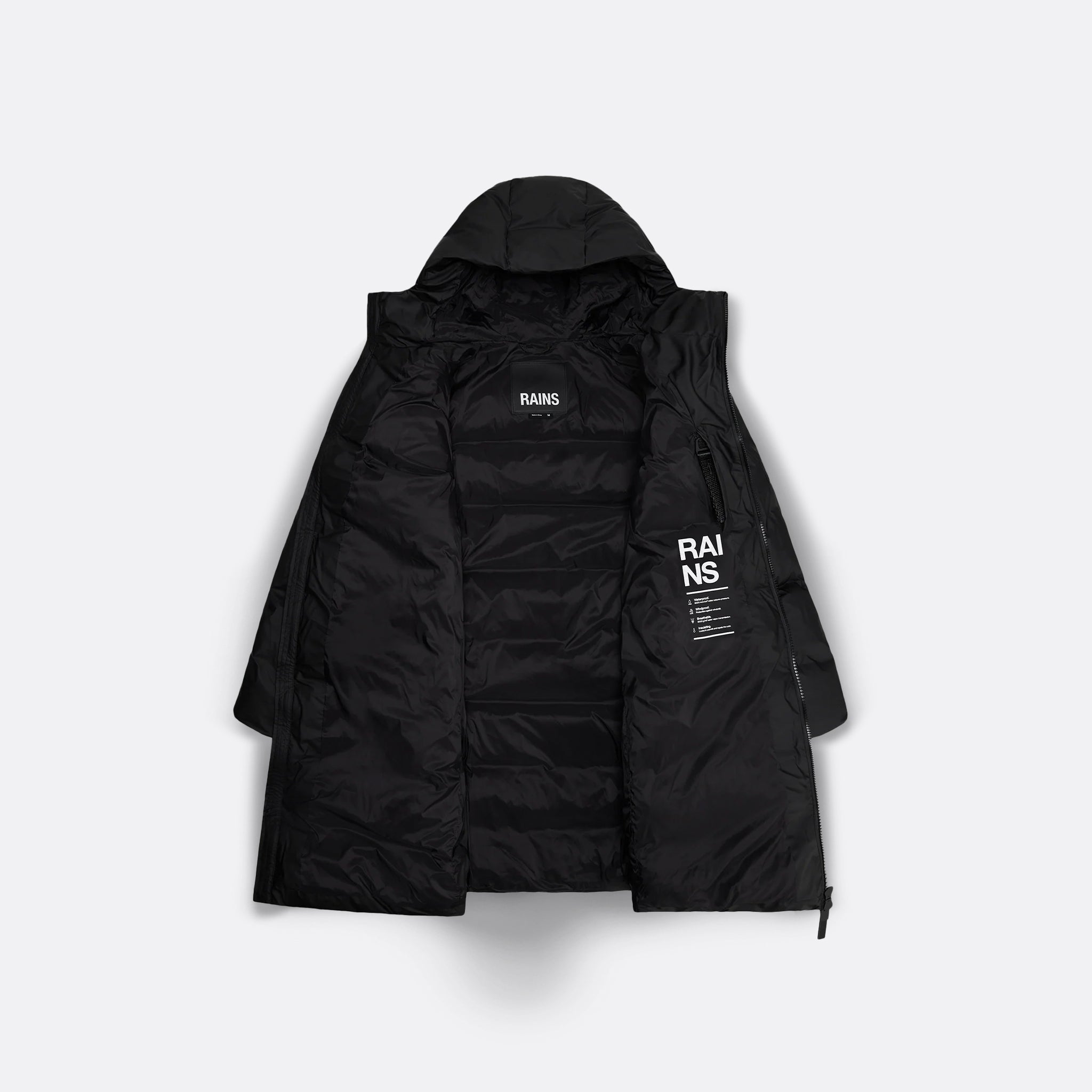 RAINS Alta Longer Puffer Jacket in Black