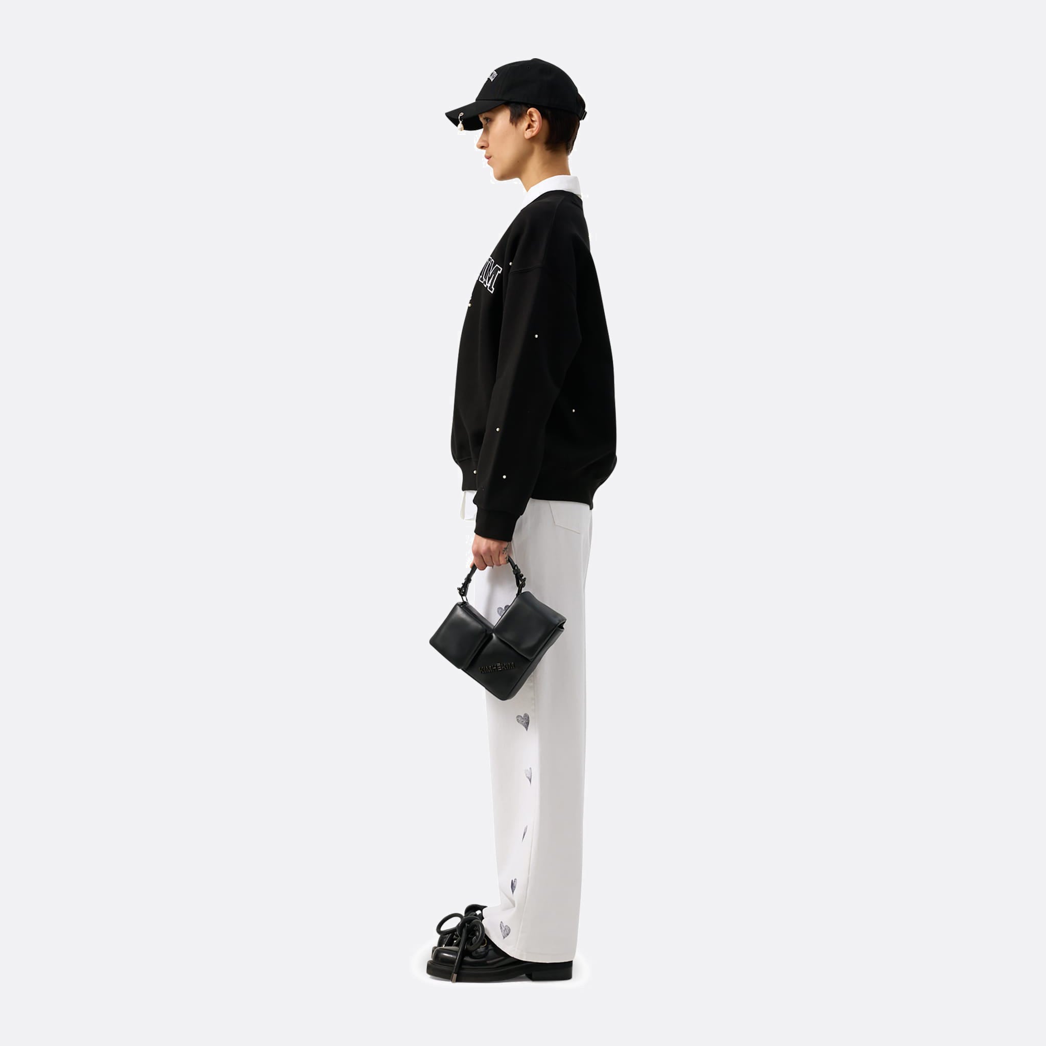 Kimhekim Pearl Pierced Baseball Cap in Black