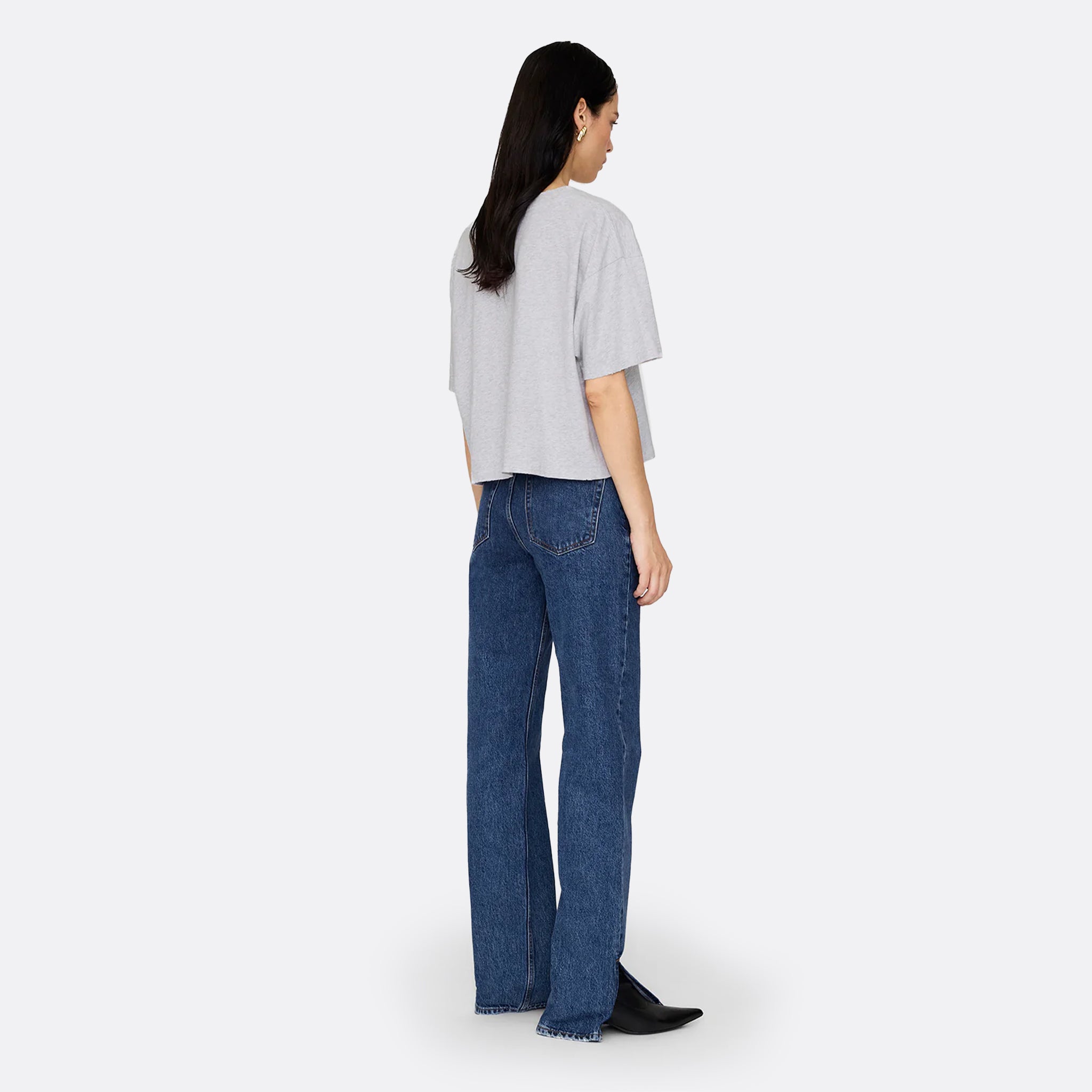 Anine Bing Johnny Cropped Tee in Grey