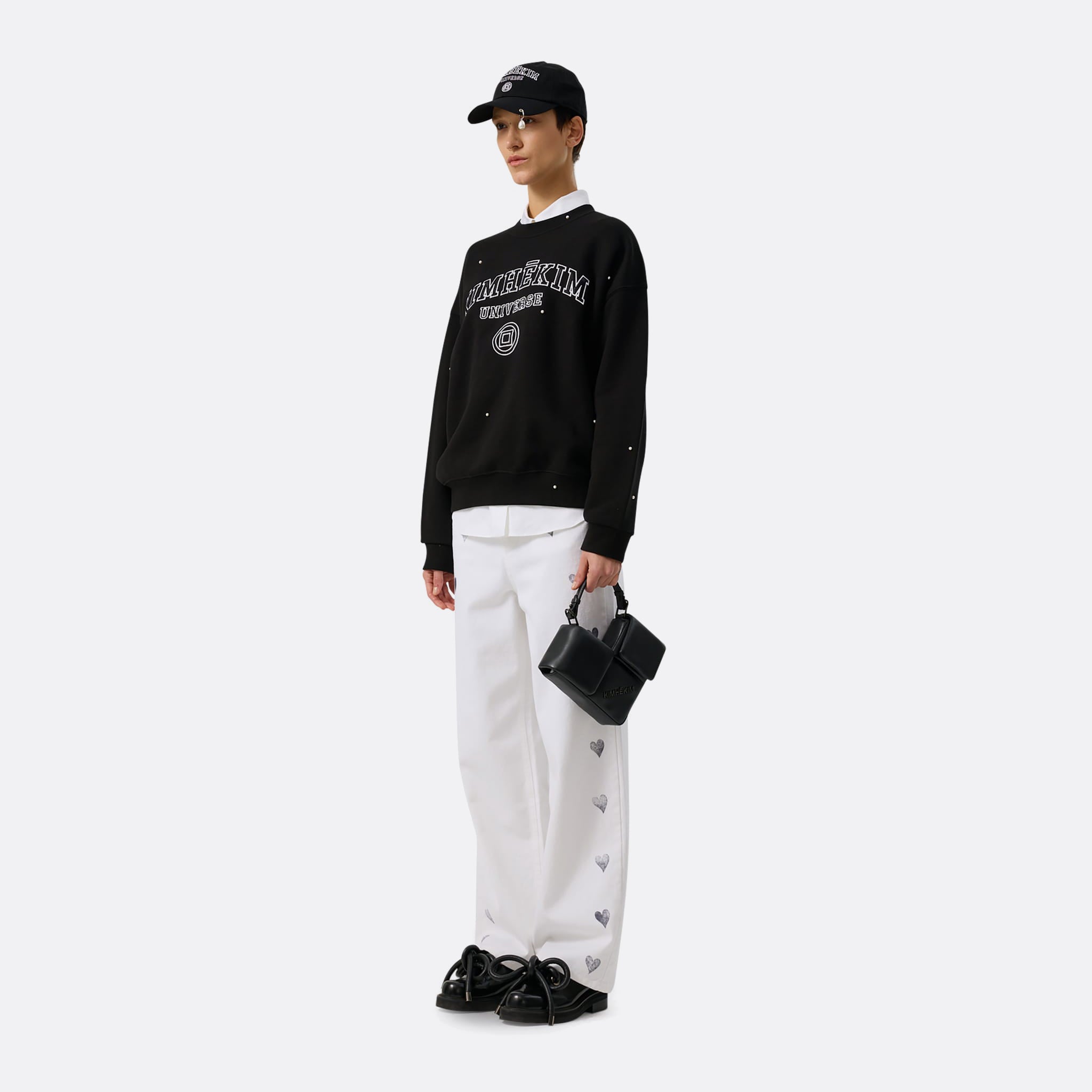 Kimhekim Pearl Pierced Baseball Cap in Black
