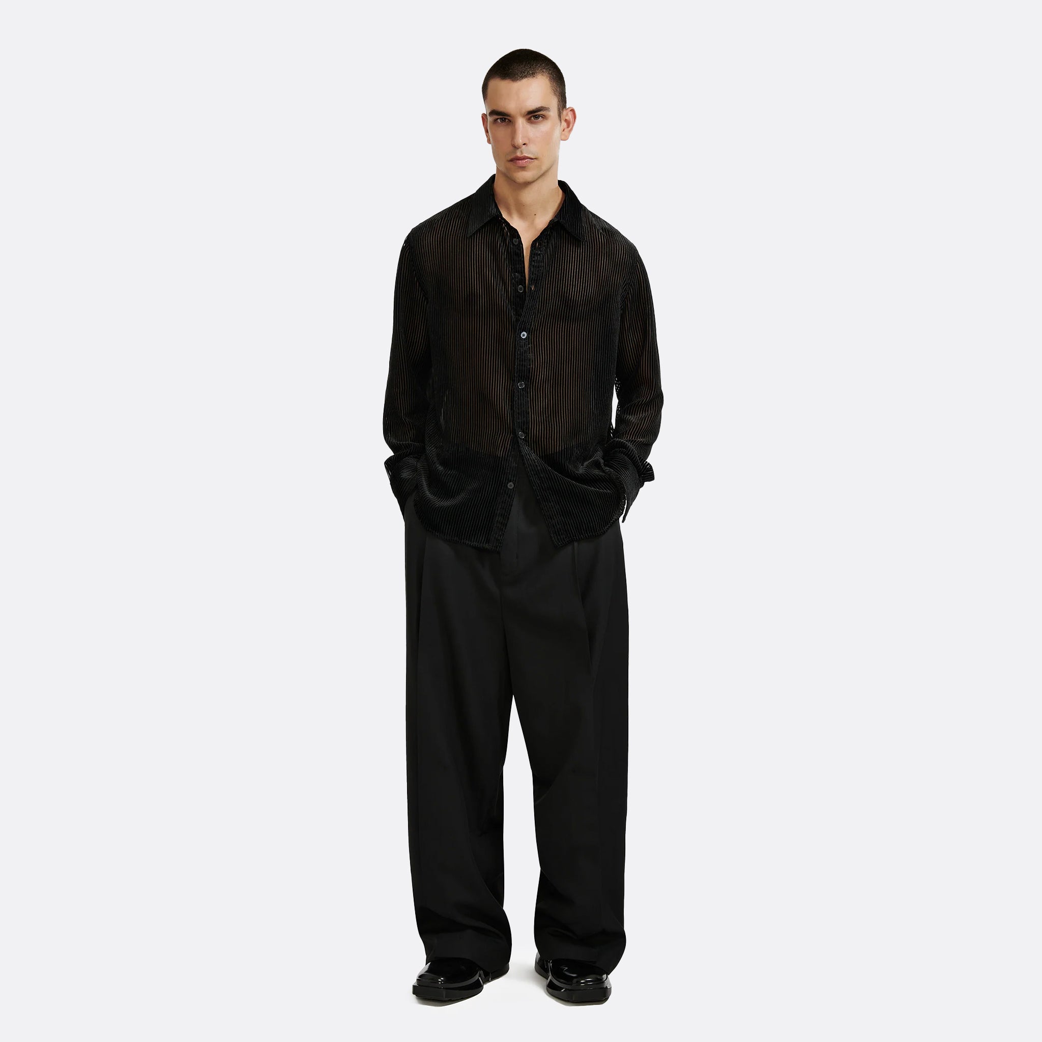 LGN Louis Gabriel Nouchi Classic Transparent Striped Shirt