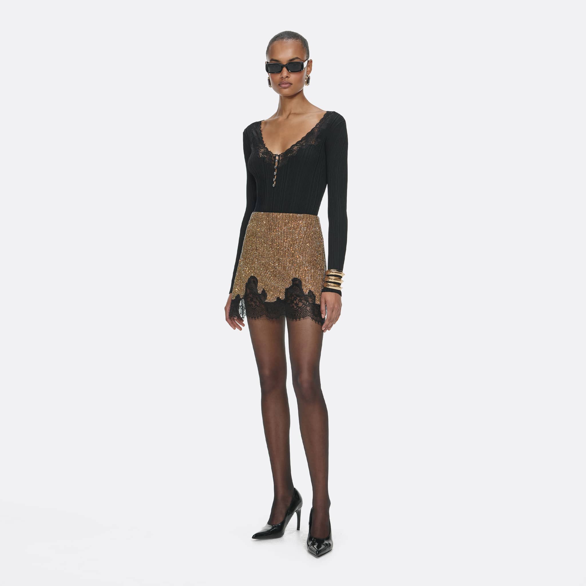 Lace Trim Knit Top by Self-Portrait in Black