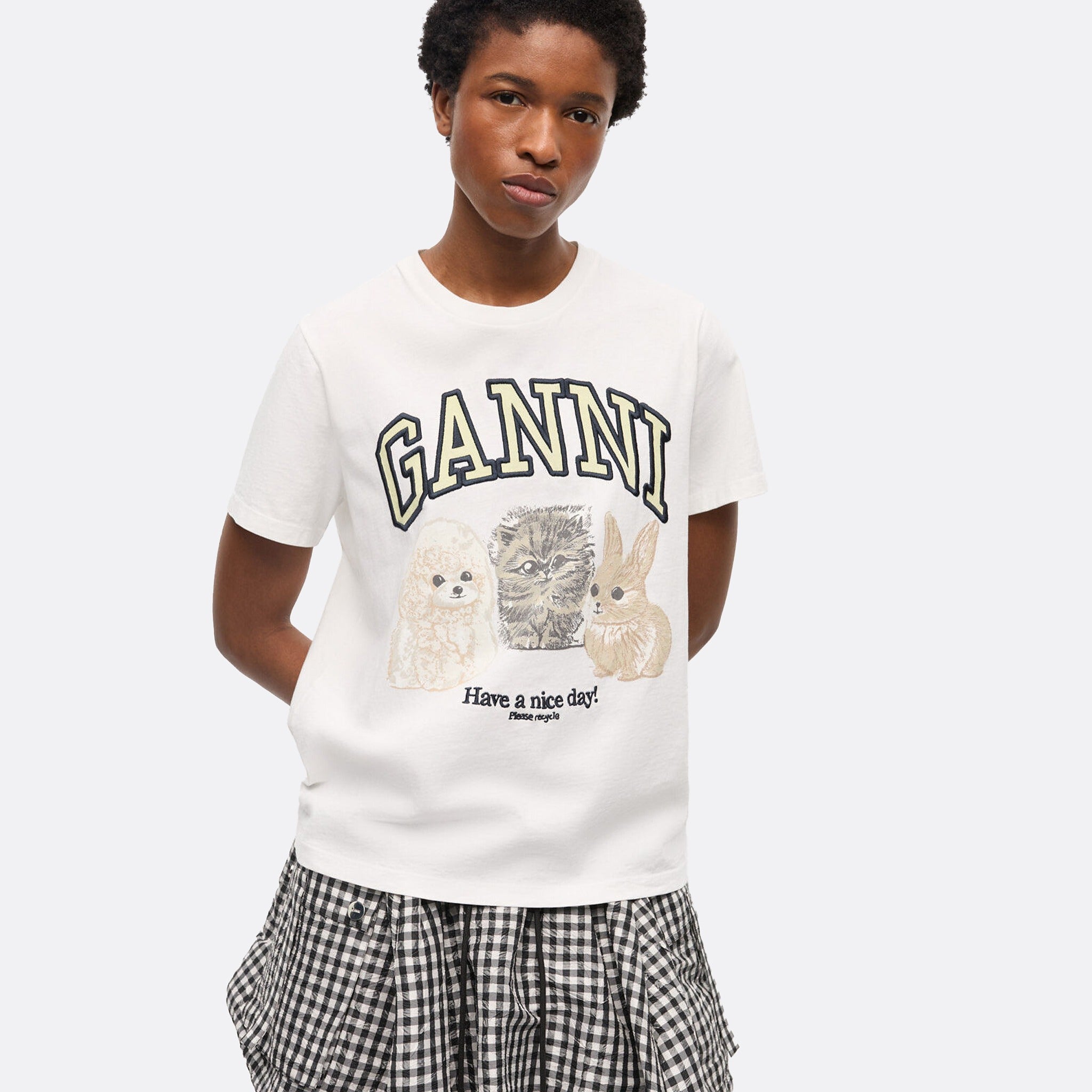 Animal Print T-Shirt by Ganni in White