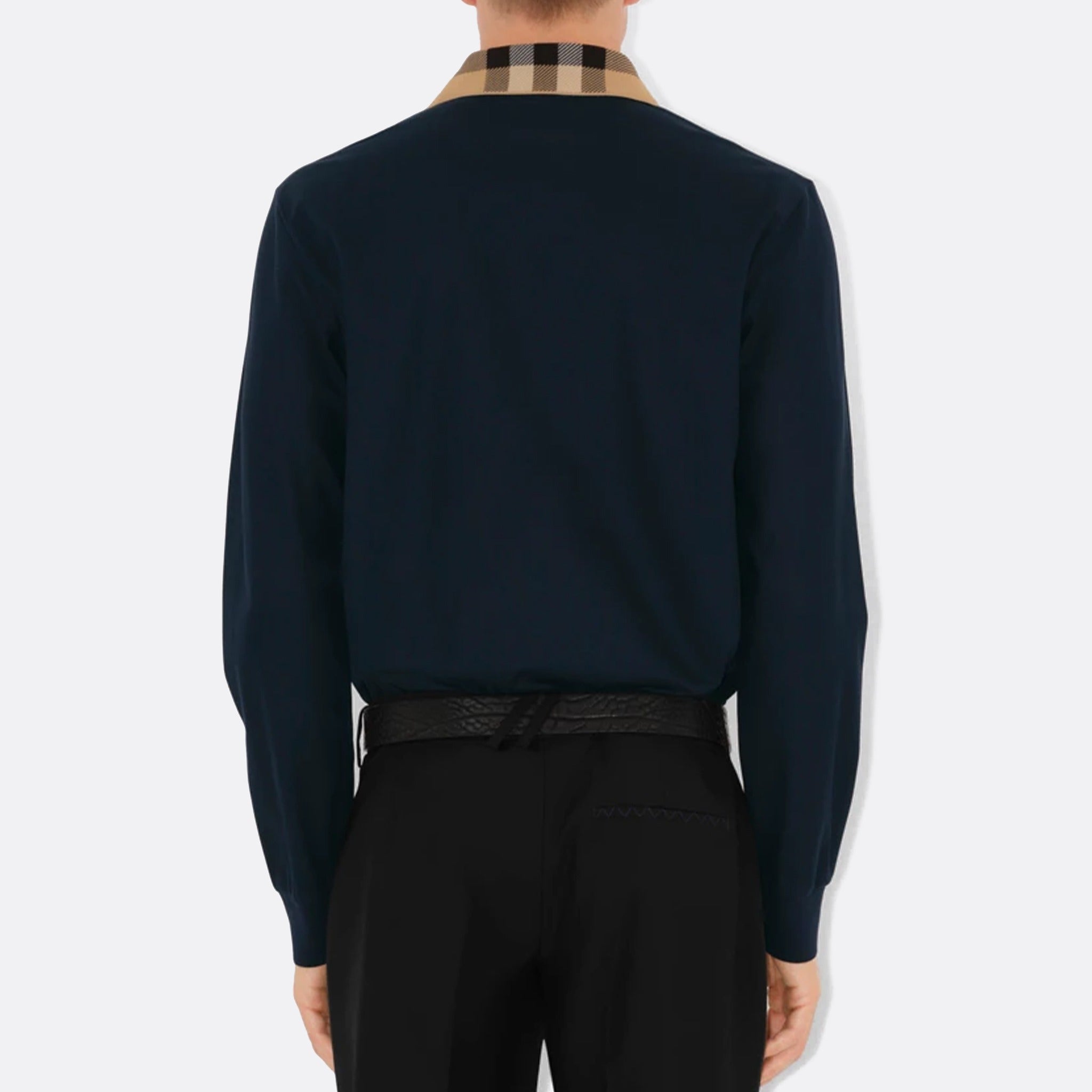 The Slim Fit Check Collar Cotton Polo Shirt from Burberry