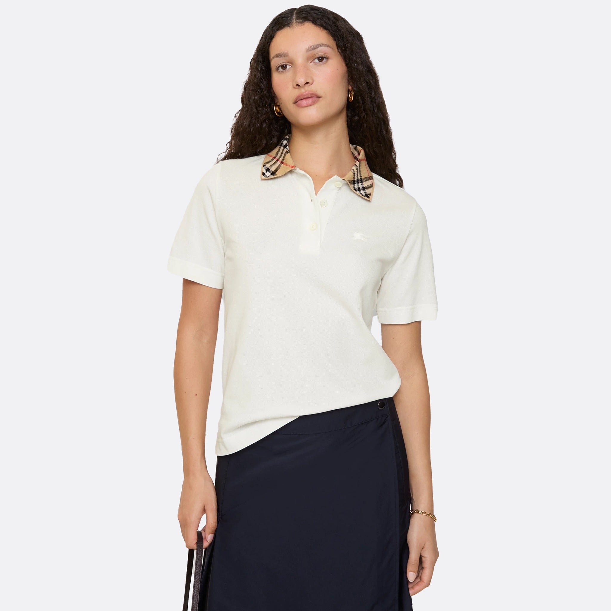 The Slim Fit Check Collar Cotton Polo Shirt from Burberry in White