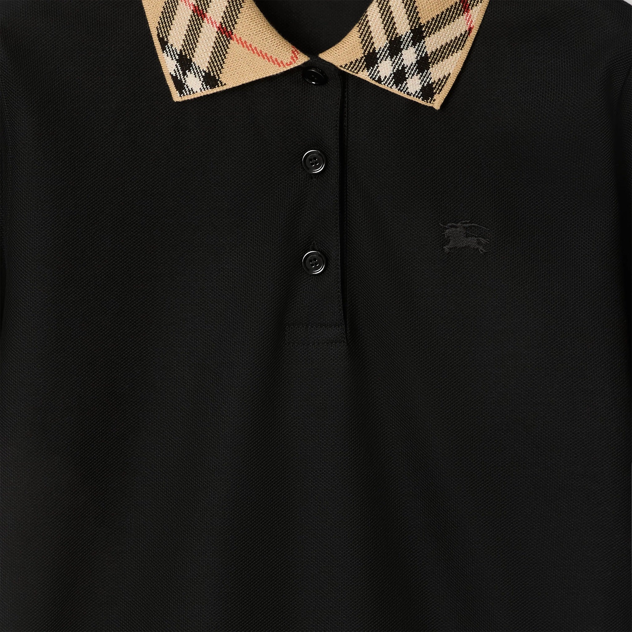 The Slim Fit Check Collar Cotton Polo Shirt from Burberry in Black