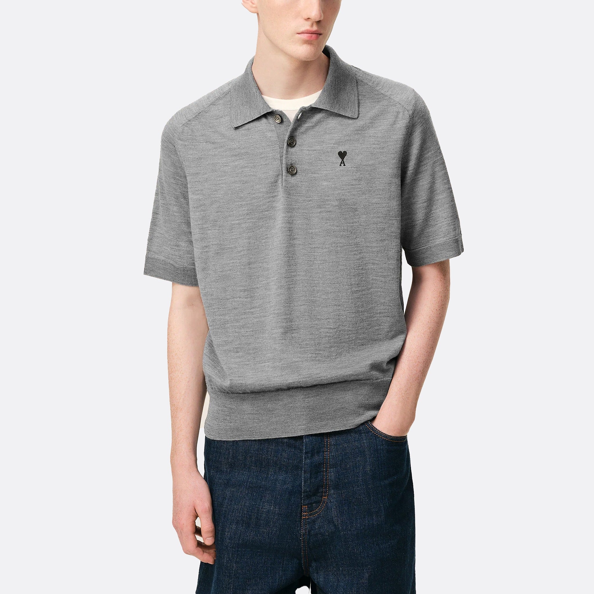 The Ami De Coeur Short Sleeve Polo from Ami Paris in Grey