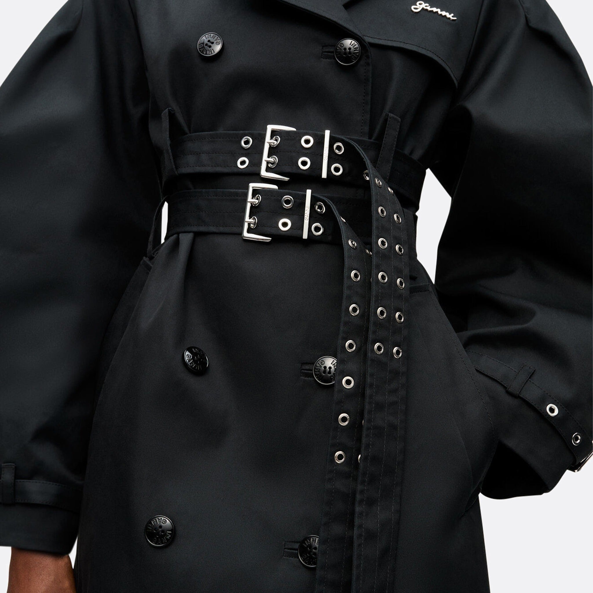 The Belted Double-Breasted Coat from GANNI in Black