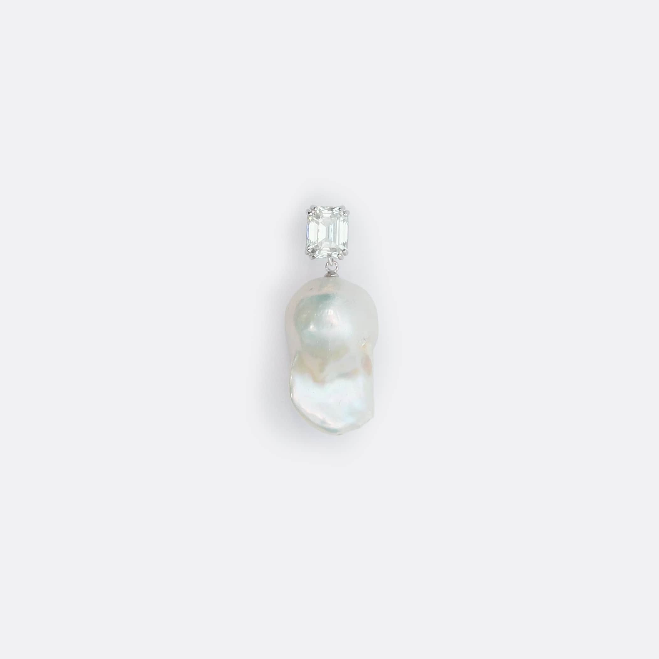 ELLIS ROSCH PRAWN Family Baroque Pearl Square White Zirconia Earring