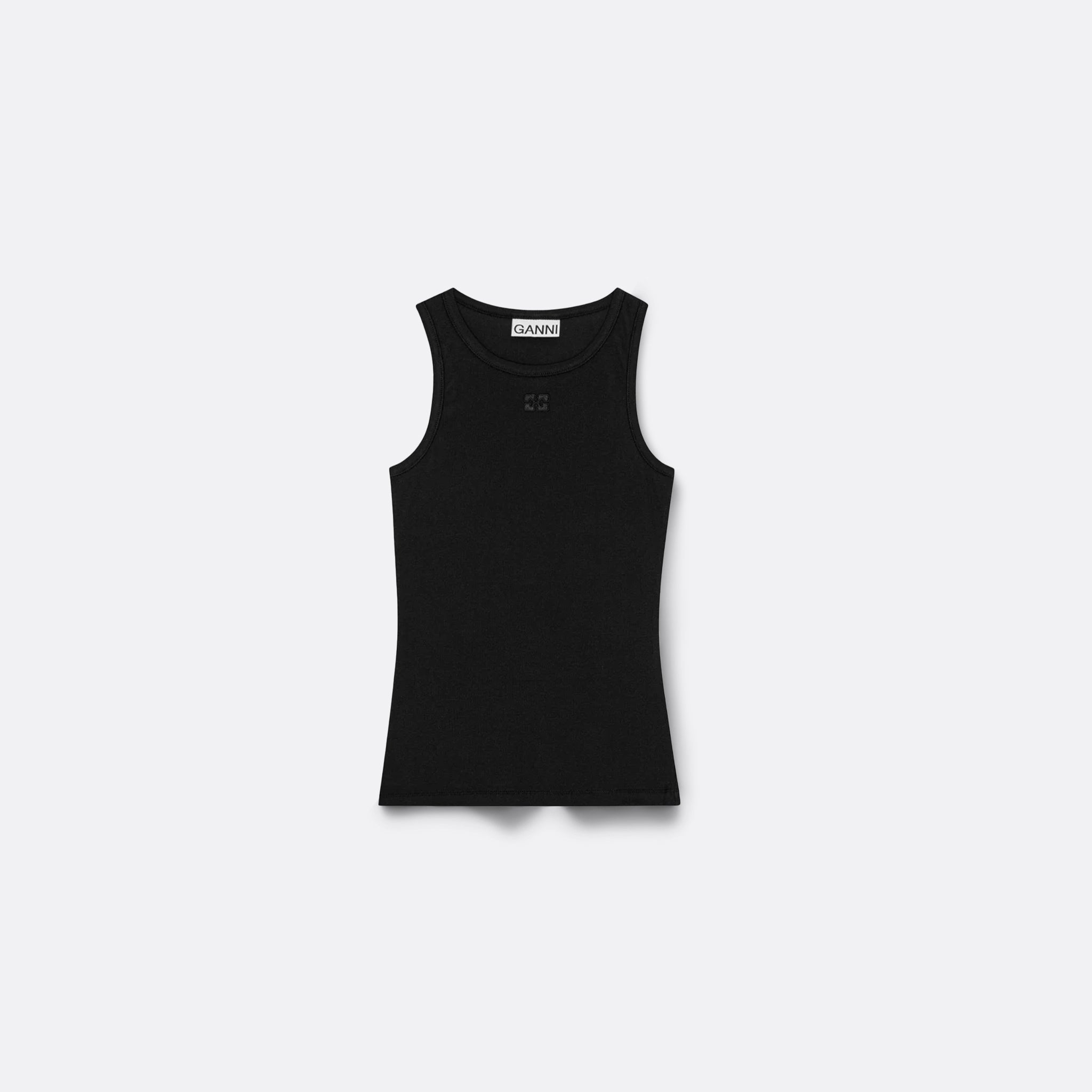 GANNI Heavy Rib Jersey Tank Top in Black
