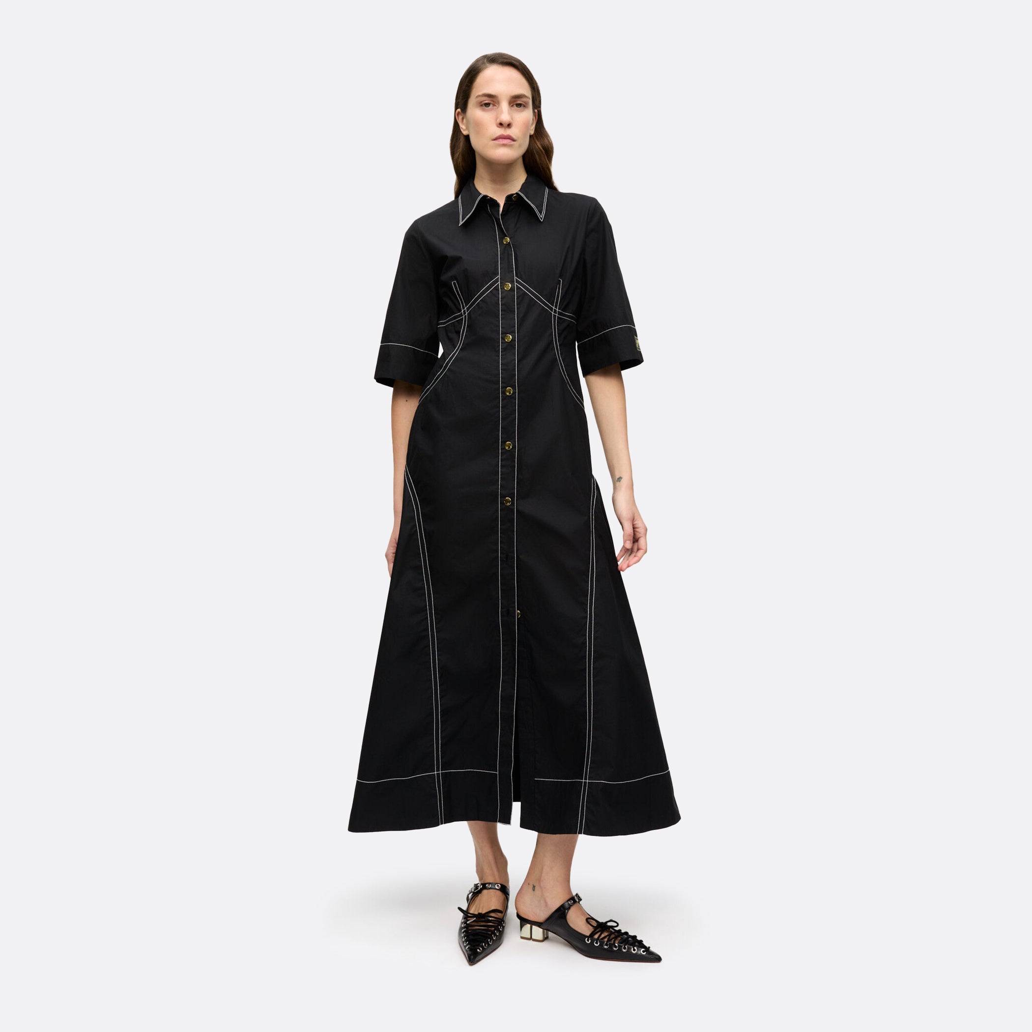GANNI Cotton Poplin Long Shirt Dress