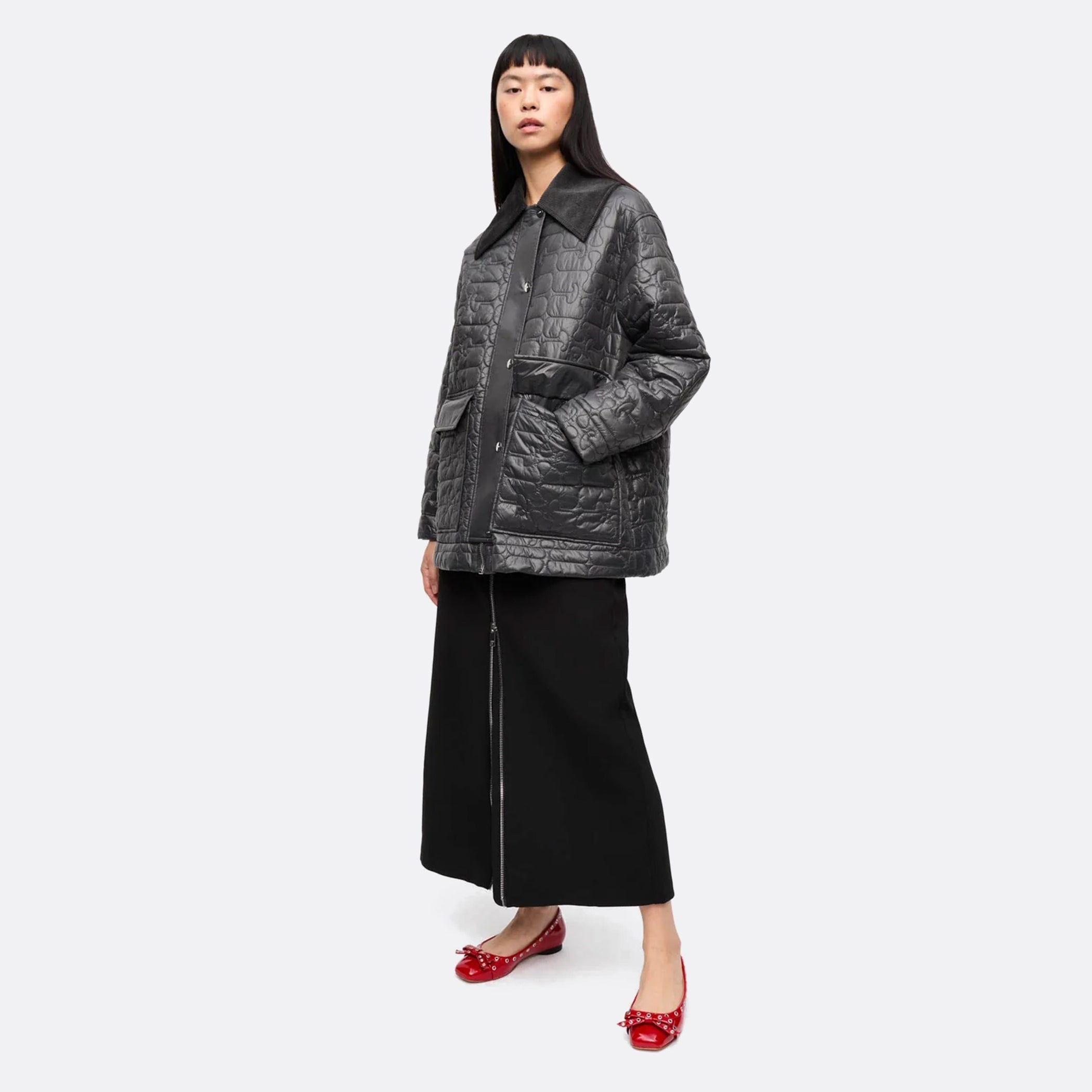 GANNI_SS25__BlackShinyQuiltMidiJacket