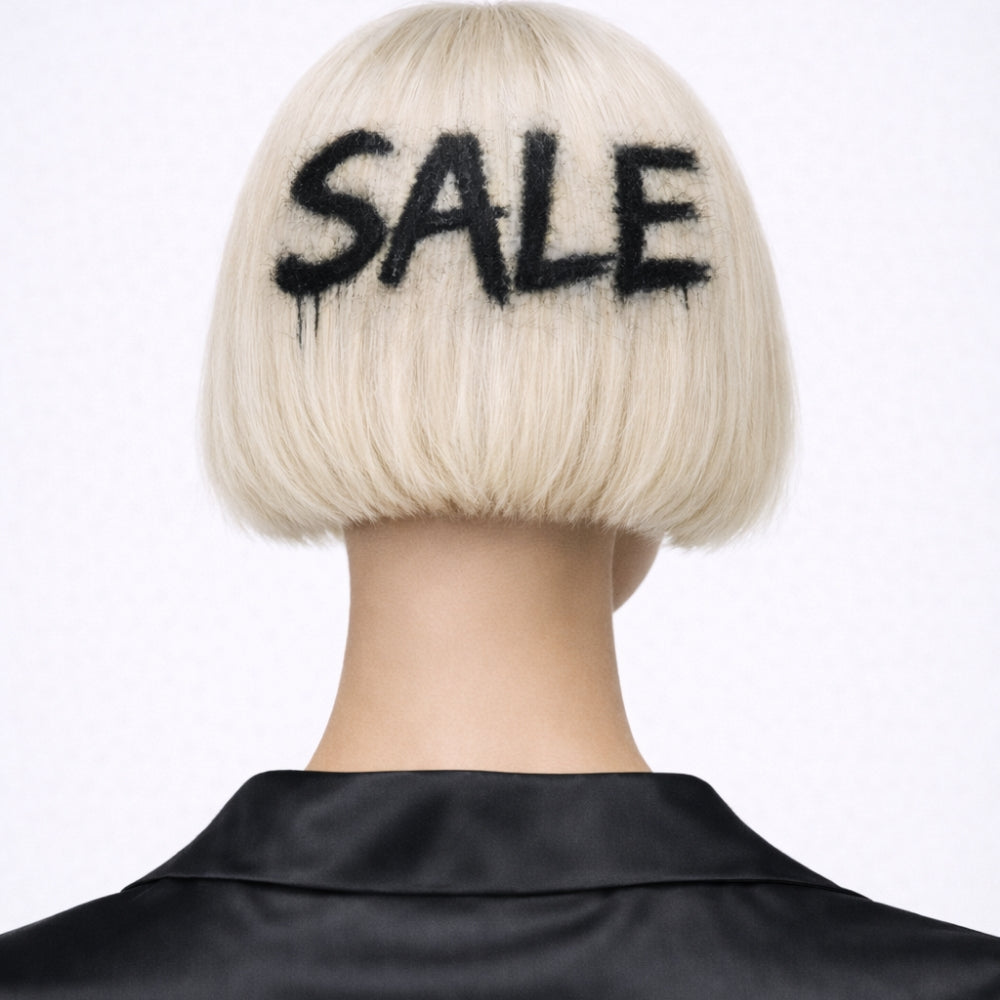Contemporary luxury sale imagery featuring a bold graphic statement, expressing individuality, modern attitude, and a refined yet disruptive designer aesthetic curated at ELLIS ROSCH.