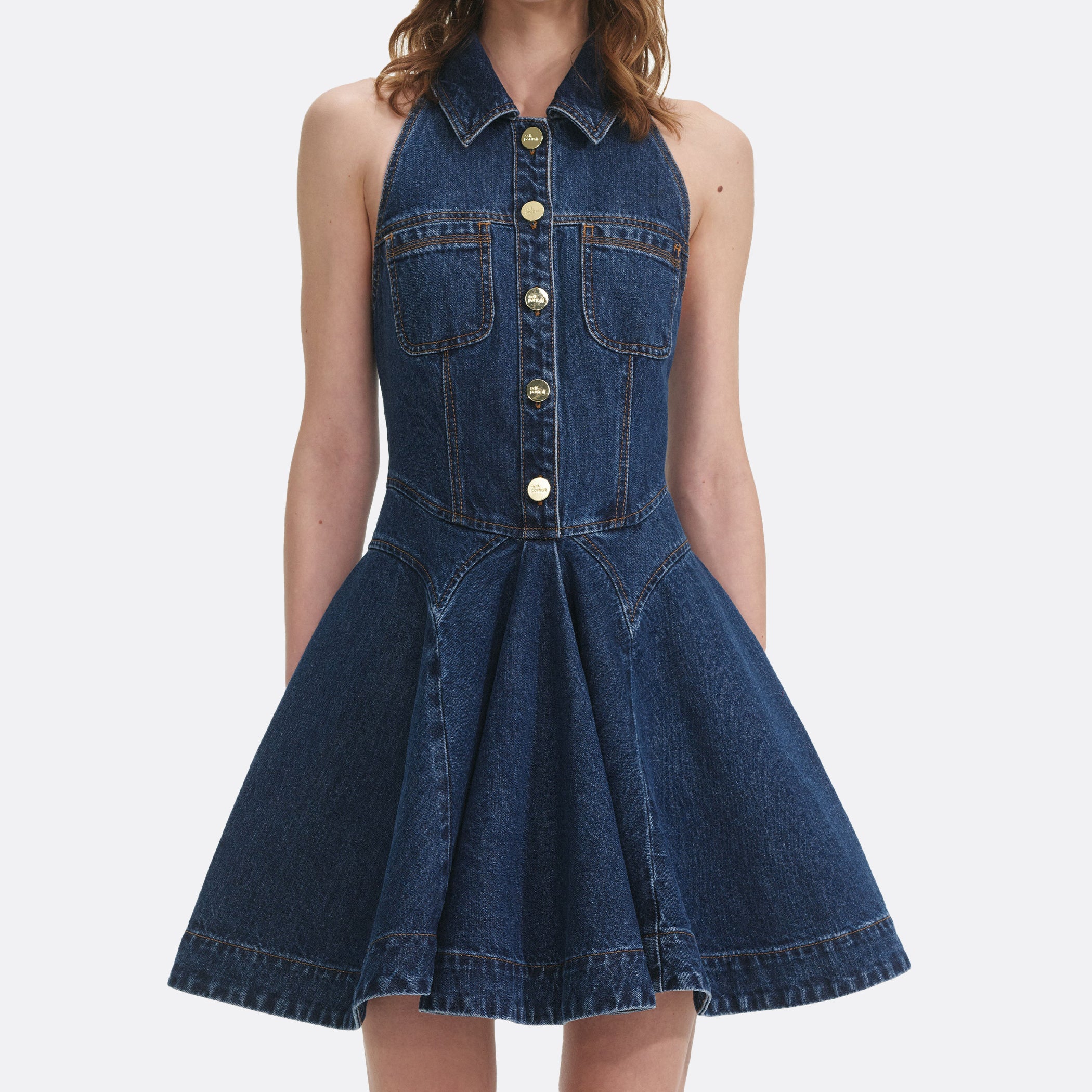 Self Portrait ELLIS ROSCH Denim Sleeveless Flared Mini Dress
