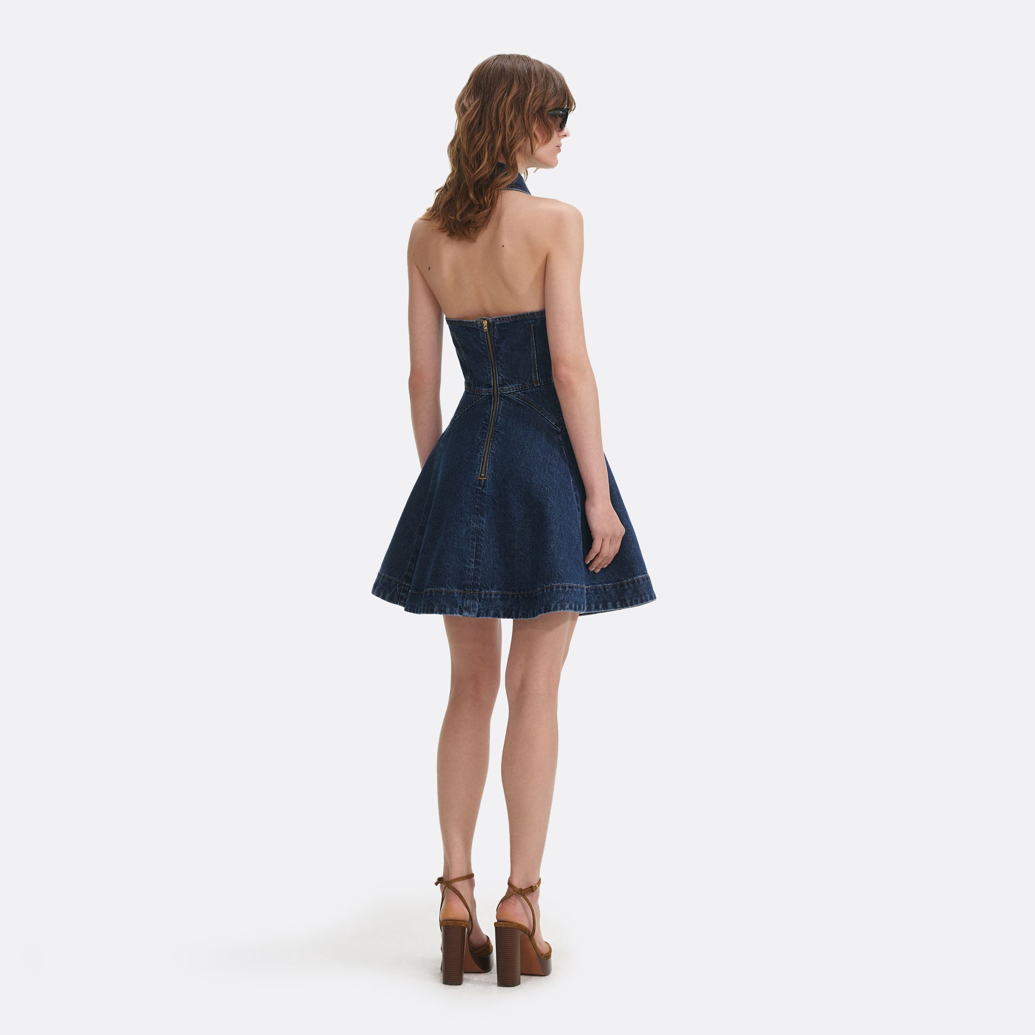 Self Portrait ELLIS ROSCH Denim Sleeveless Flared Mini Dress