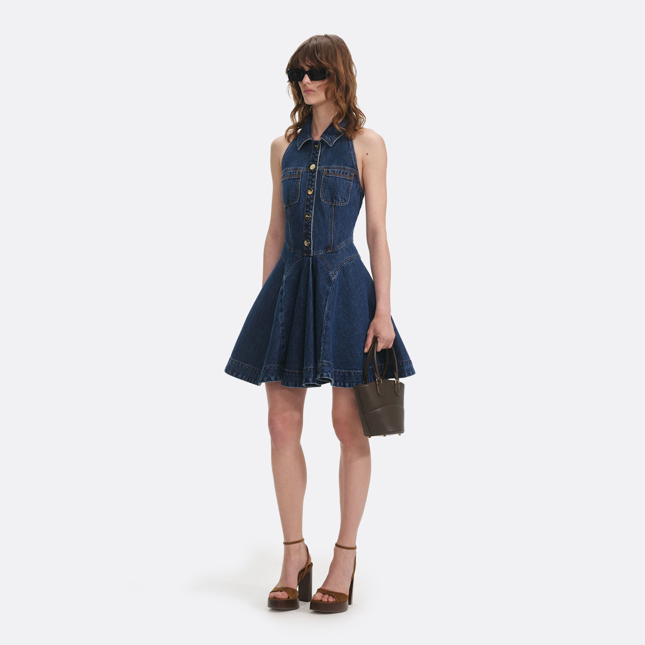 Self Portrait ELLIS ROSCH Denim Sleeveless Flared Mini Dress