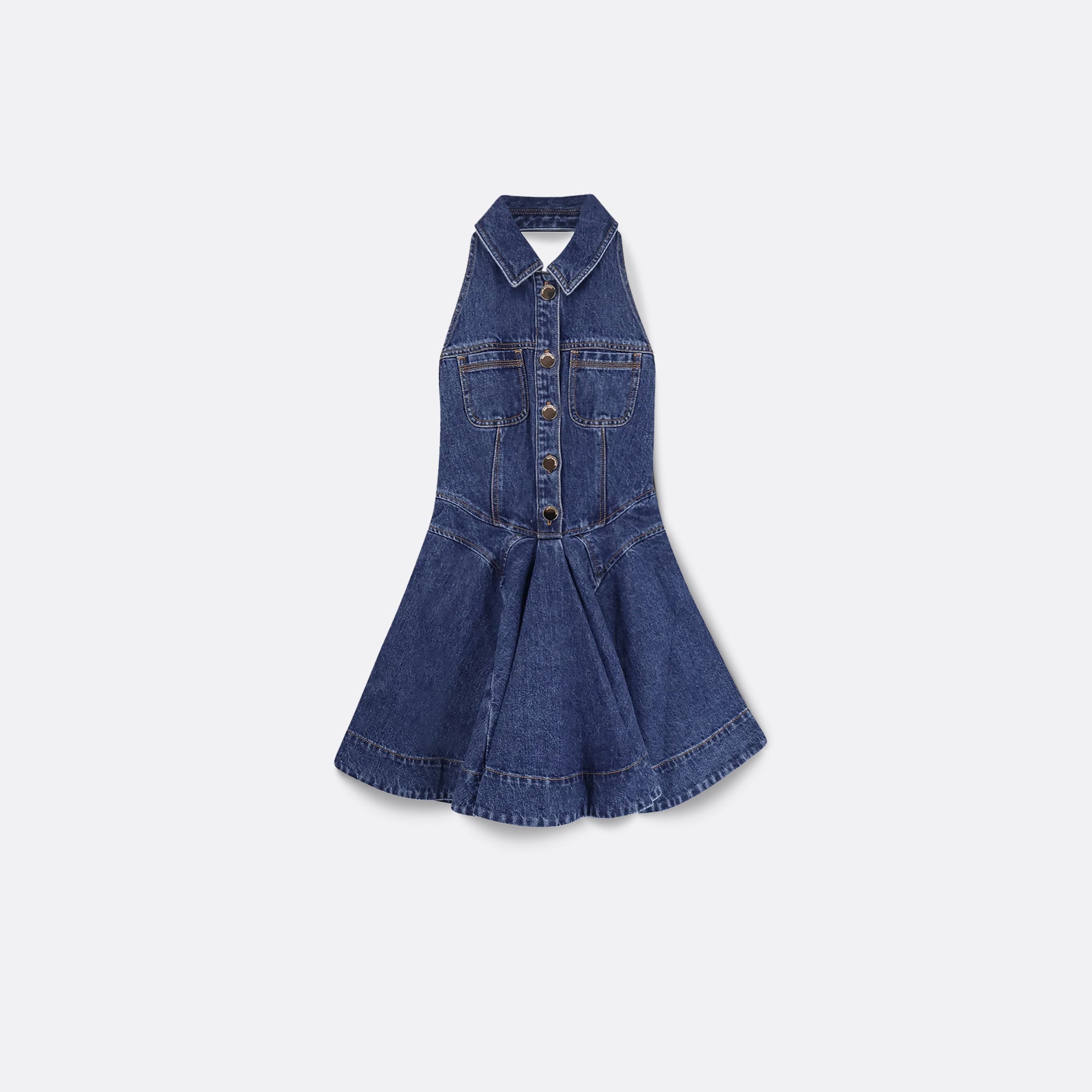 Self Portrait ELLIS ROSCH Denim Sleeveless Flared Mini Dress