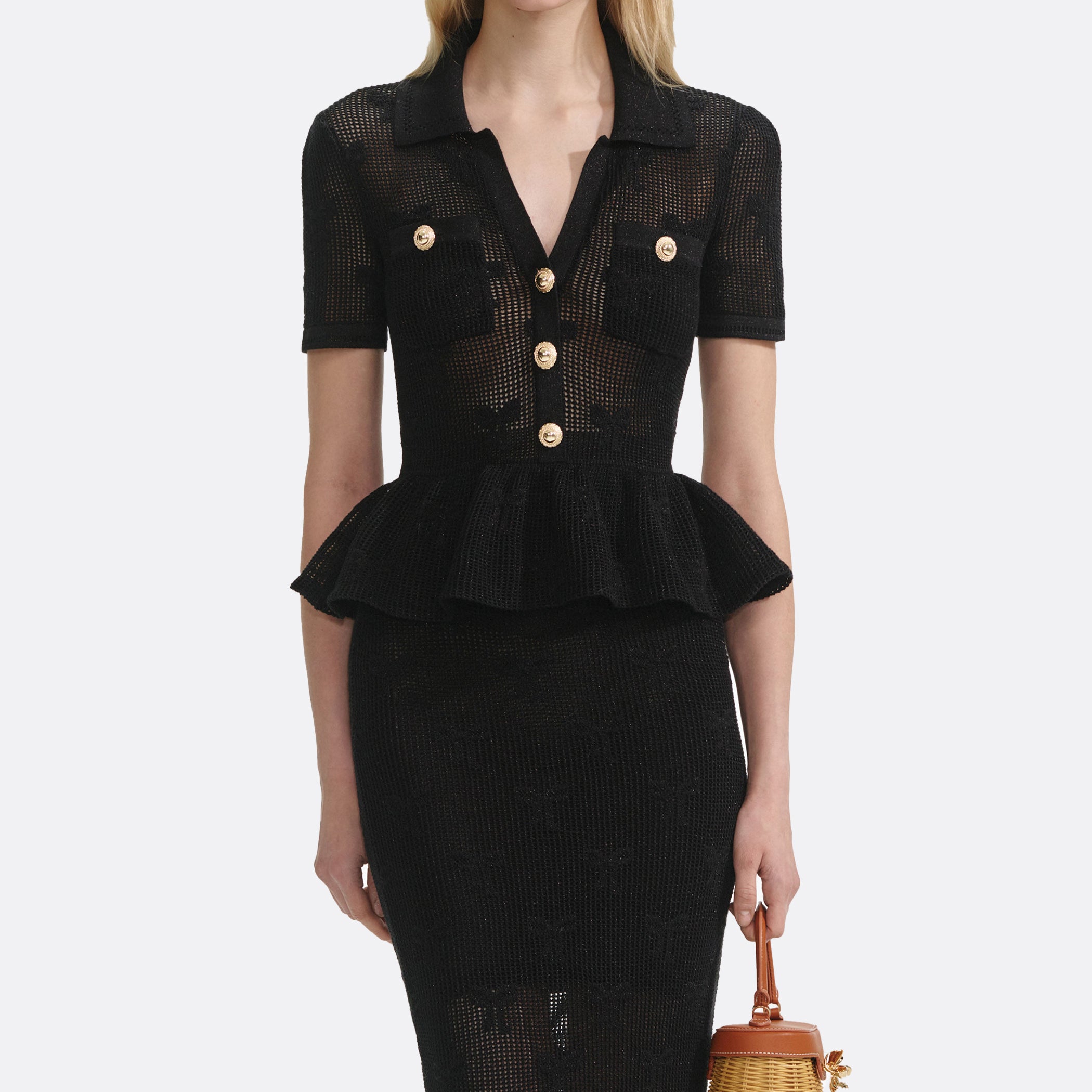 Self-Portrait ELLIS ROSCH Black Bow Crochet Midi Dress